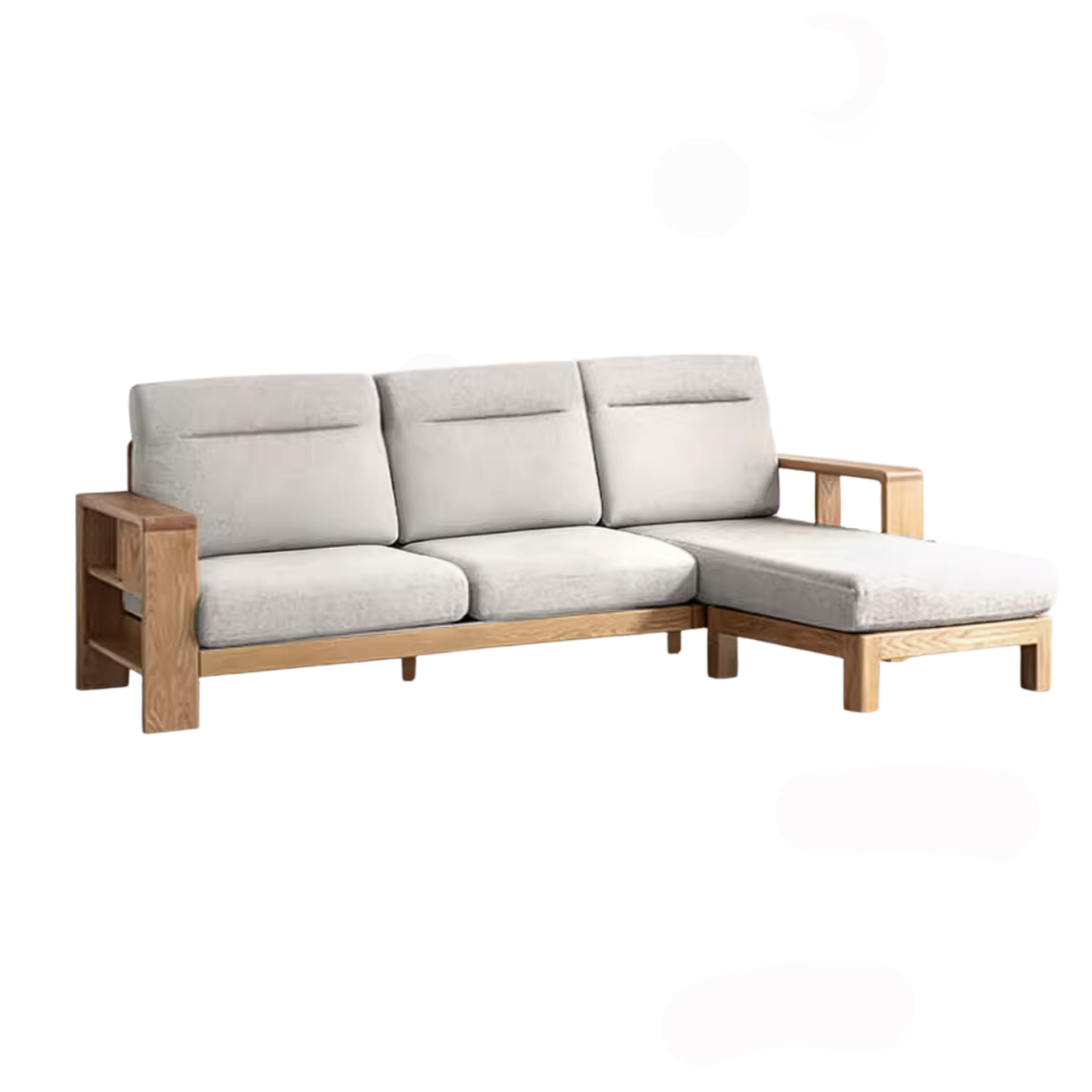 Oak Solid Wood Corner Sofa with Modern Fabric Upholstery