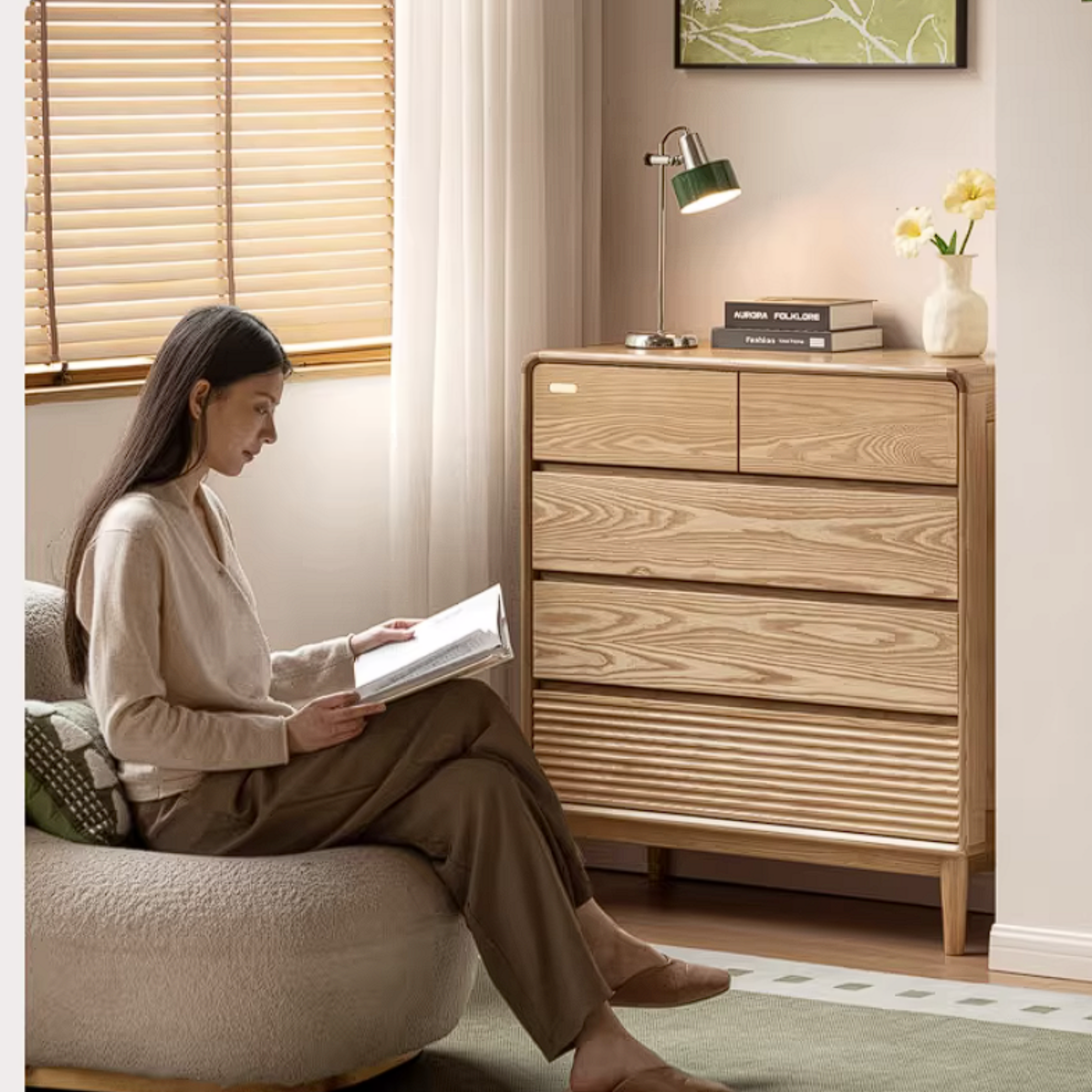 Ash Solid Wood Chest of Drawers with Modern Minimalist Design