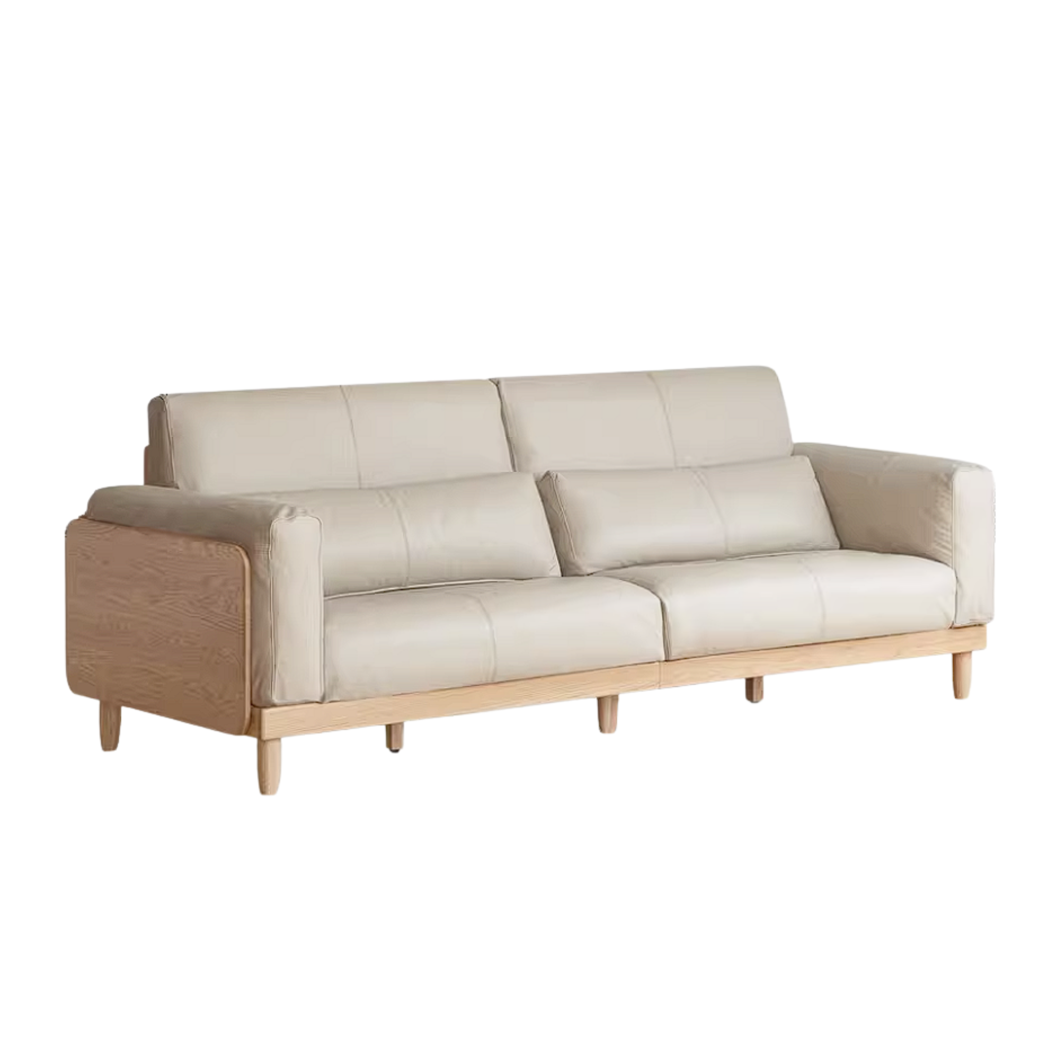 Oak Solid Wood Sofa with Rounded Arms, Low-Profile Design