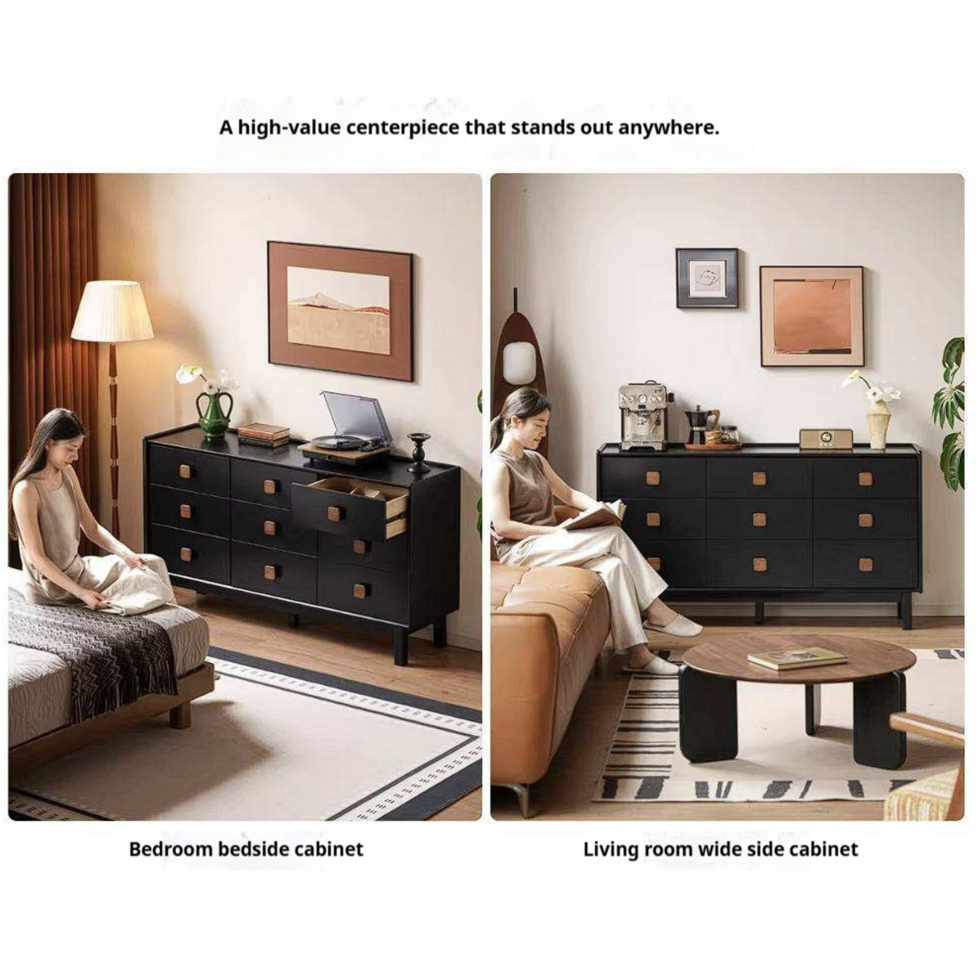 Rubberwood Solid Wood Antique-Style Bedroom Drawer cabinet