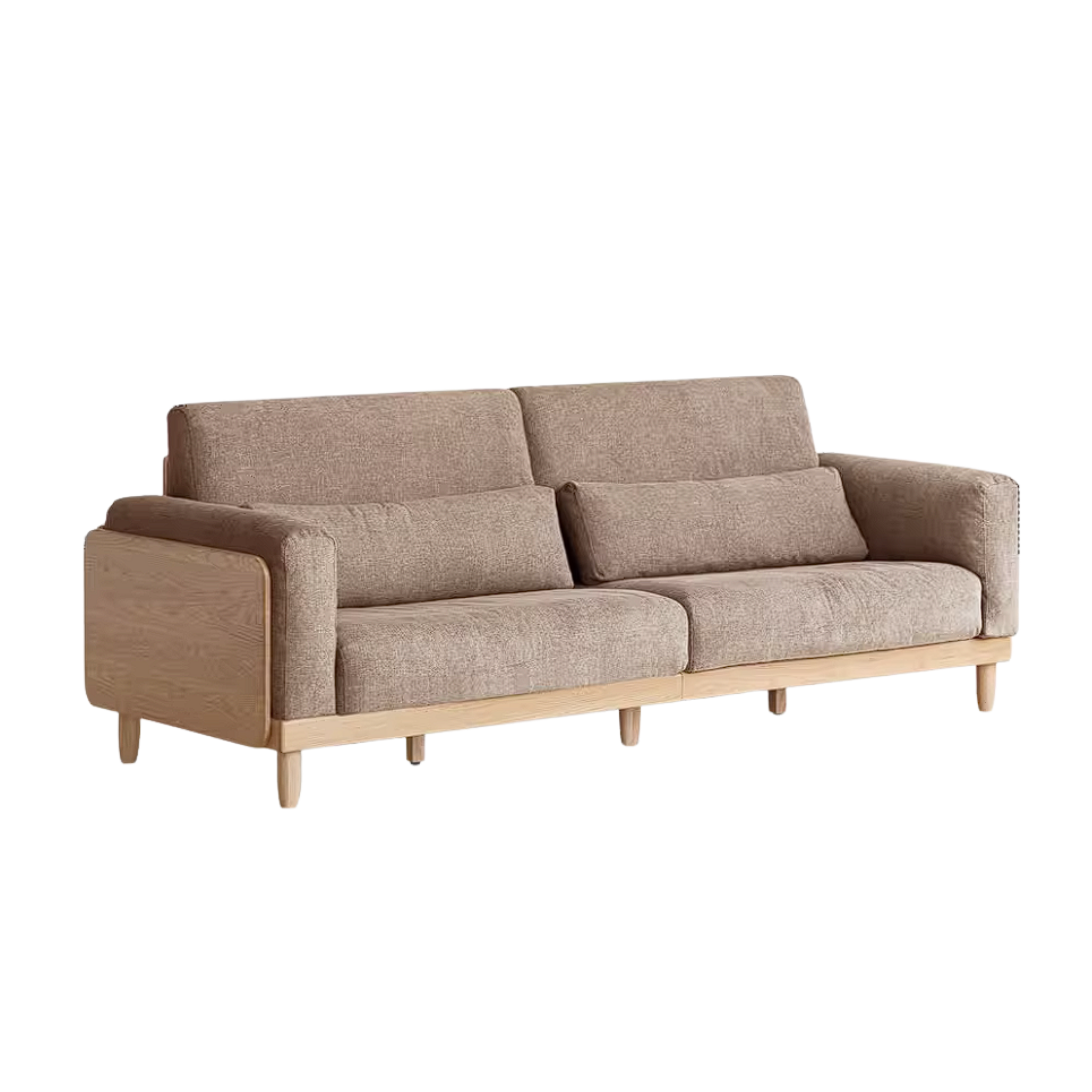 Oak Solid Wood Sofa with Rounded Arms, Low-Profile Design