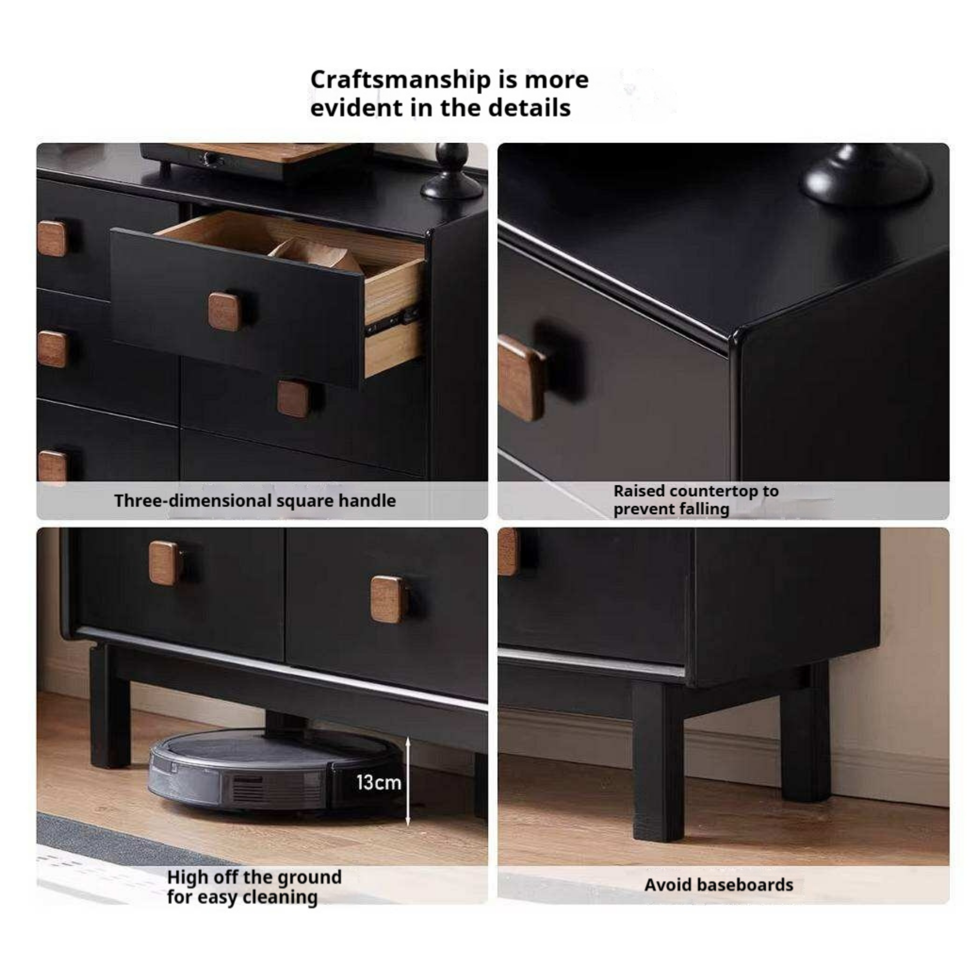 Rubberwood Solid Wood Antique-Style Bedroom Drawer cabinet