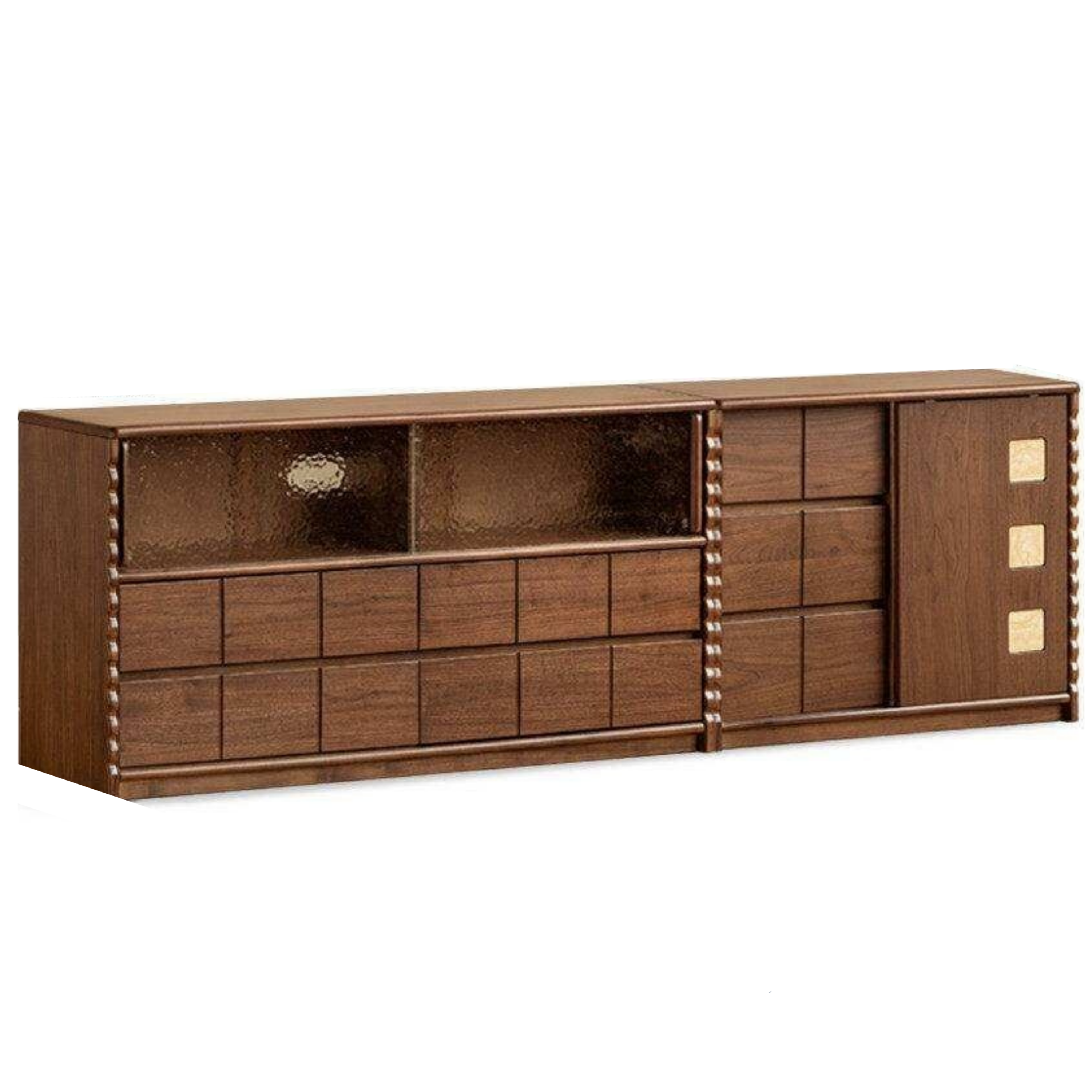 Black Walnut Solid Wood Tall TV Cabinet Modular Sideboard, Mid Century Gallery Style Storage Cabinet with Fluted Details