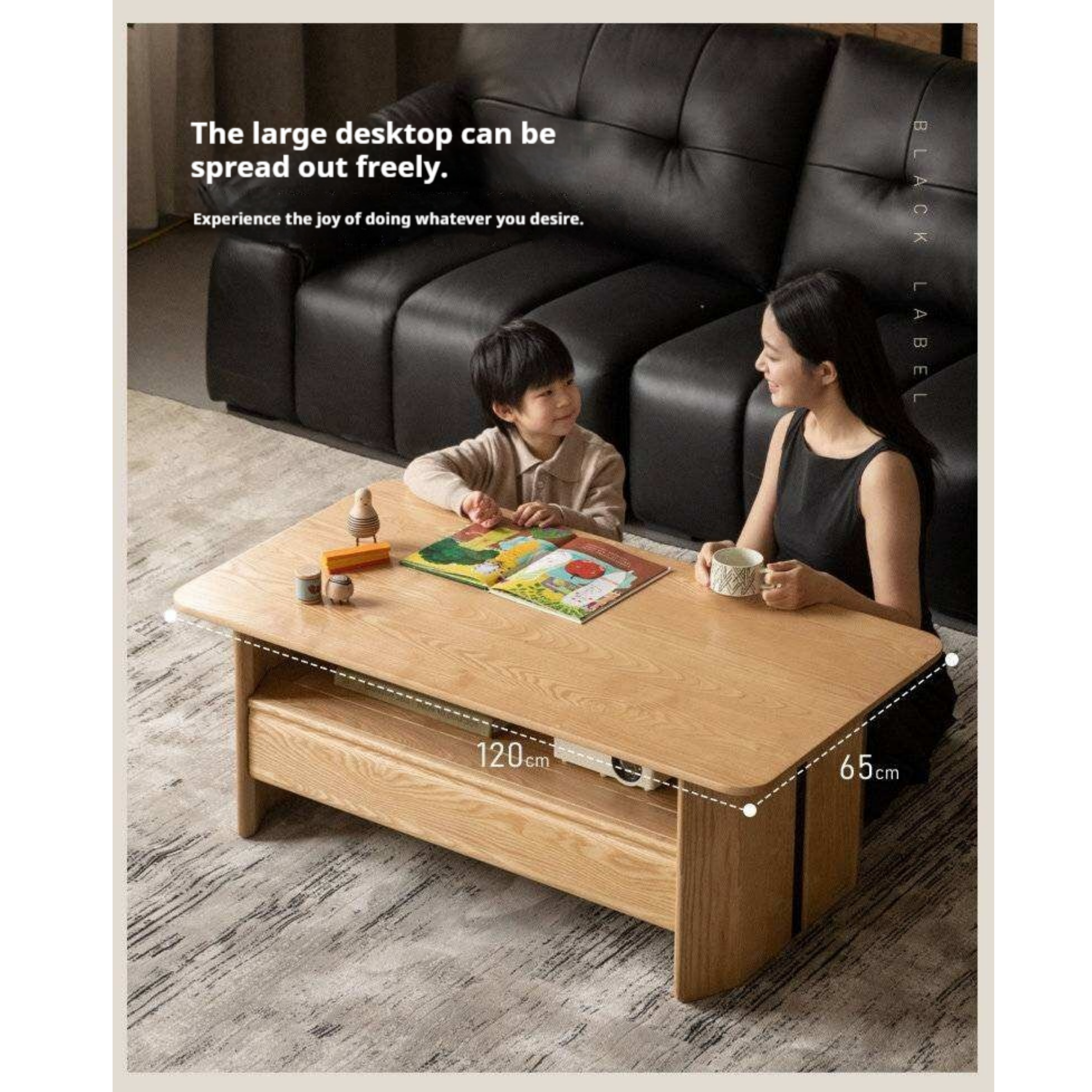 Ash Solid Wood Coffee Table with Two-Level Storage and Minimalist Design