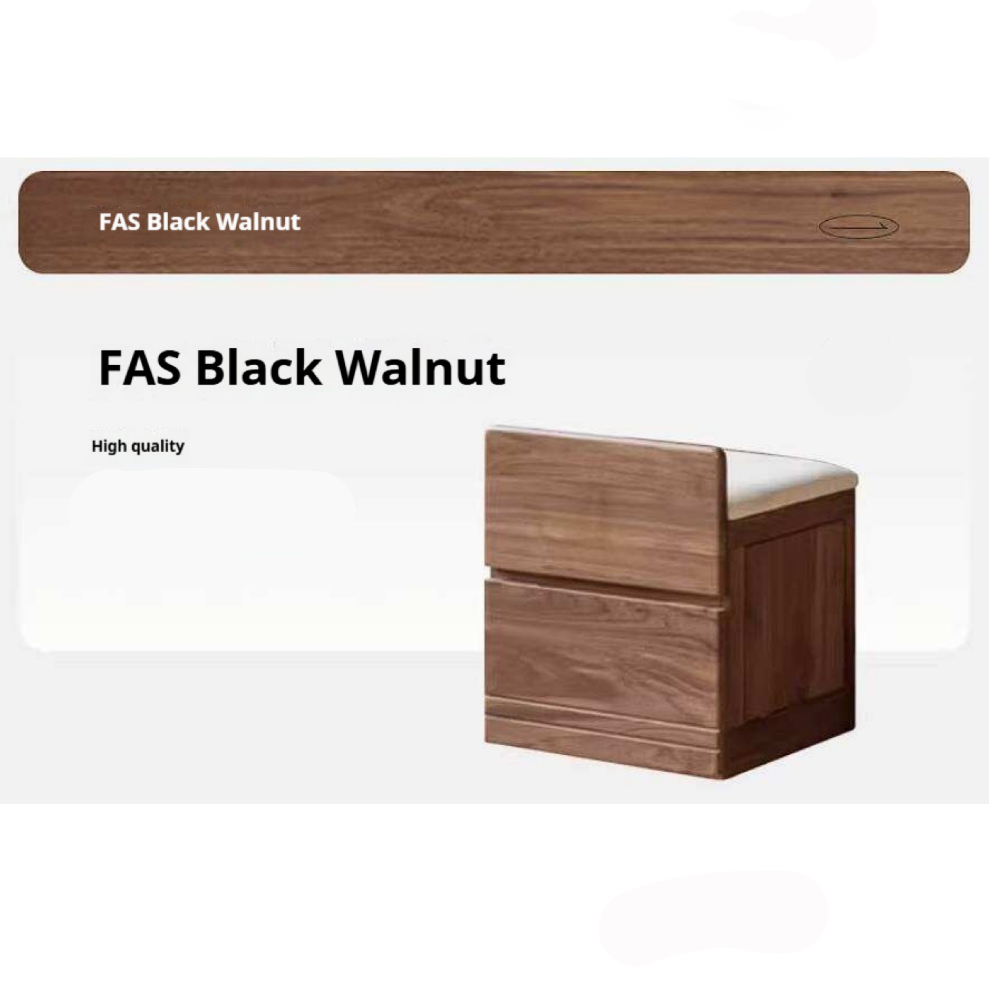 Oak, Ash, Black Walnut, Cherry Solid Wood Storage Vanity Stool with Upholstered Flip-Top Seat and Drawer