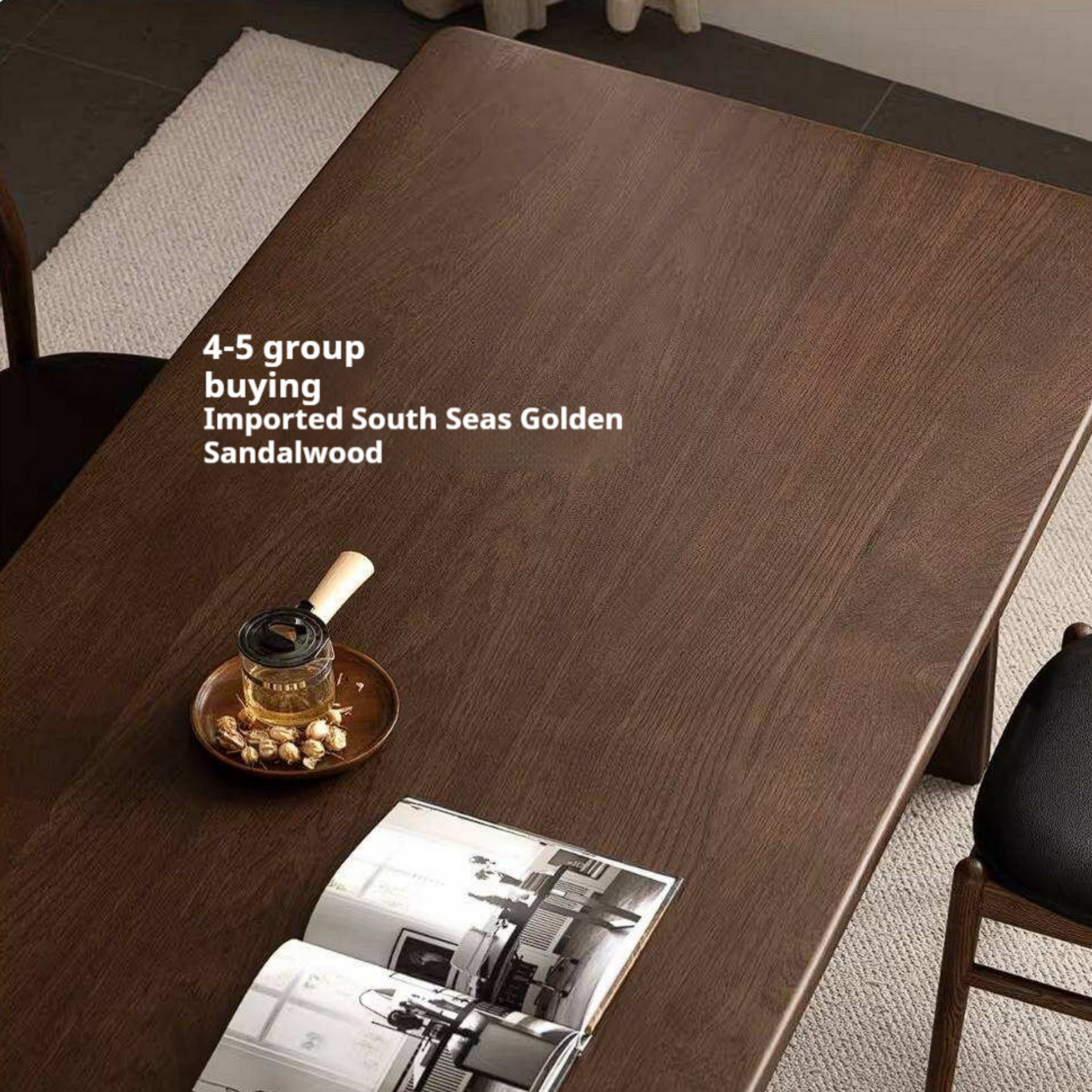 Sandalwood Solid Wood Dining Table with Thick Rectangular Top