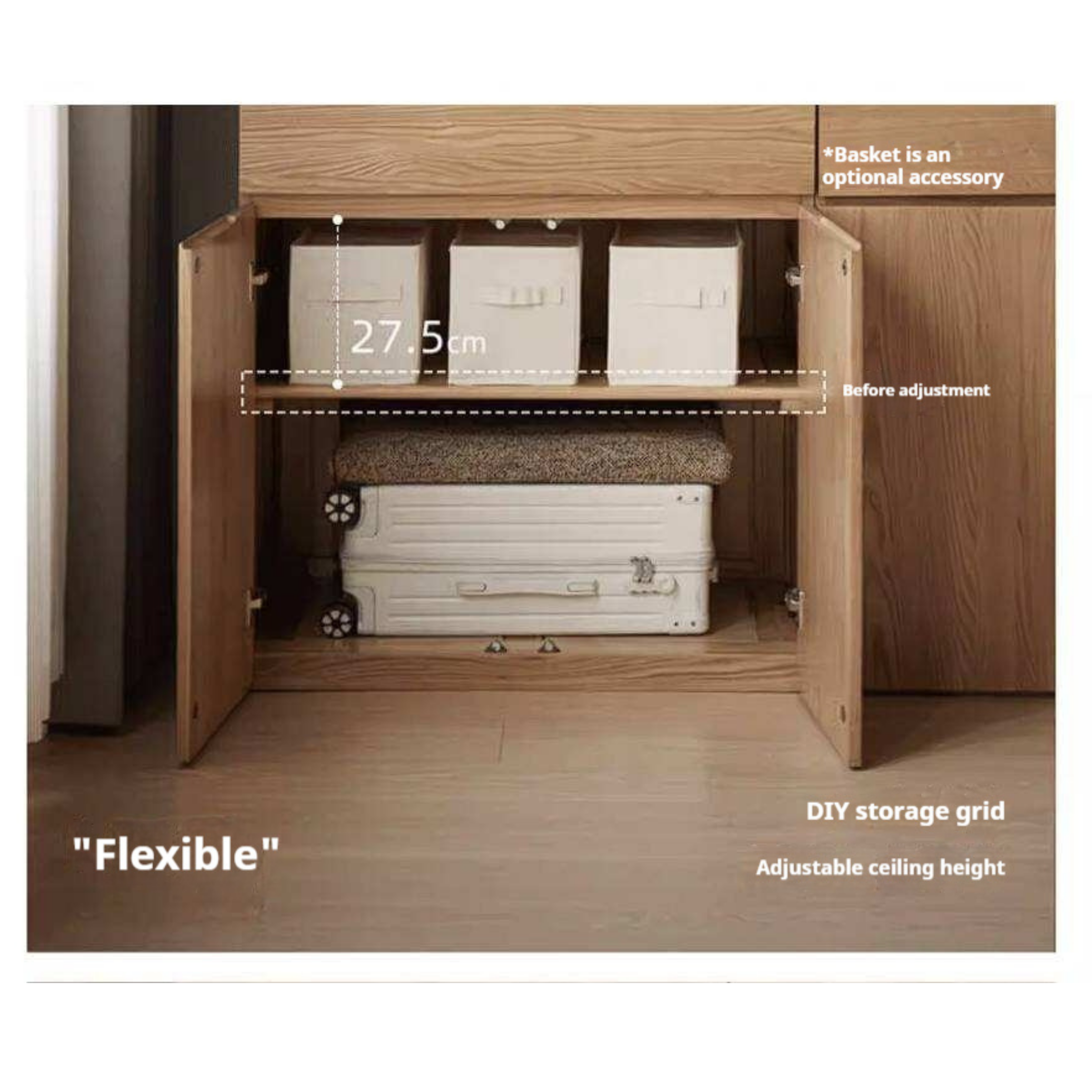 Oak Solid Wood Double Door Wardrobe with pull-out storage drawers Design