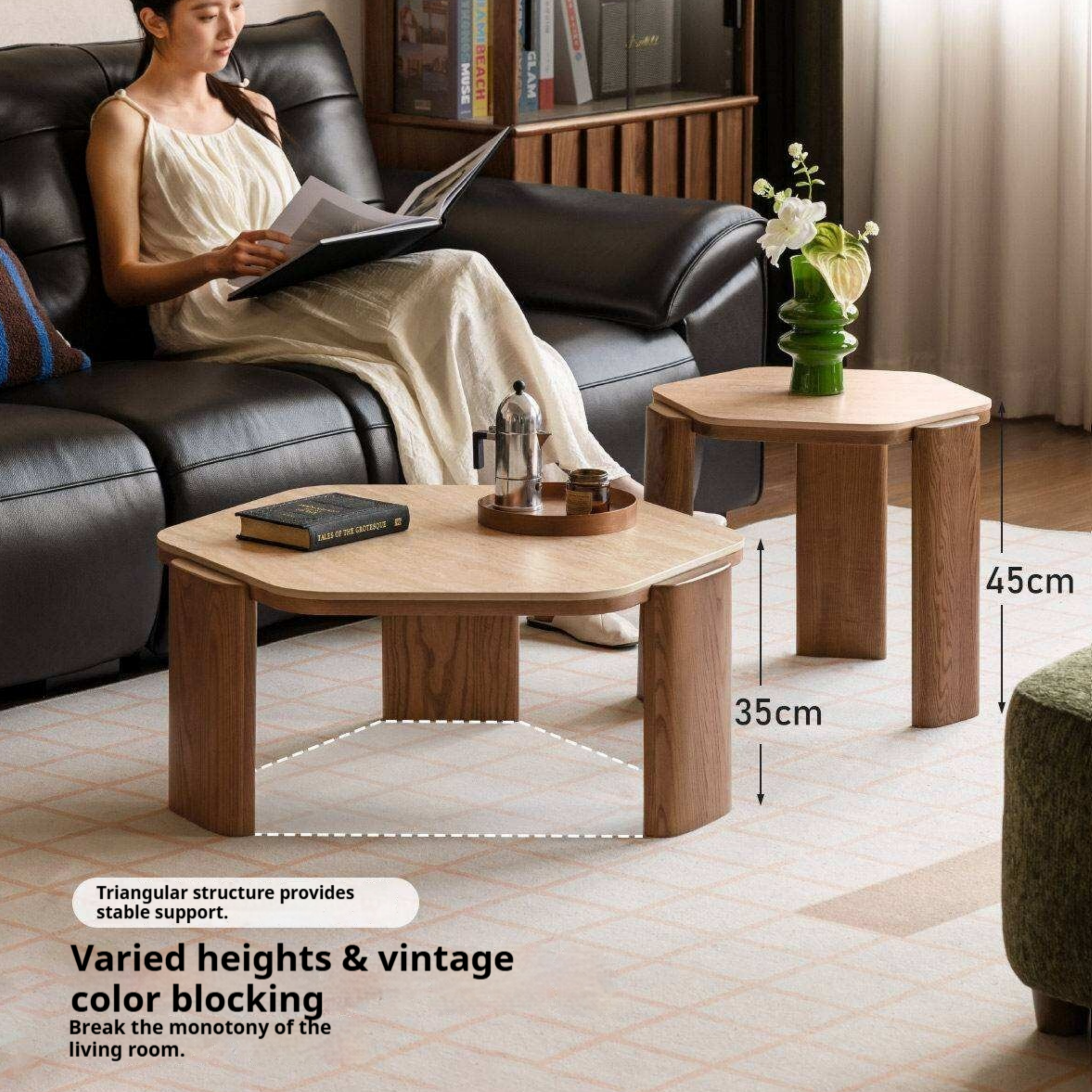 Ash Solid Wood Coffee Table with Wabi-Sabi Slab Design