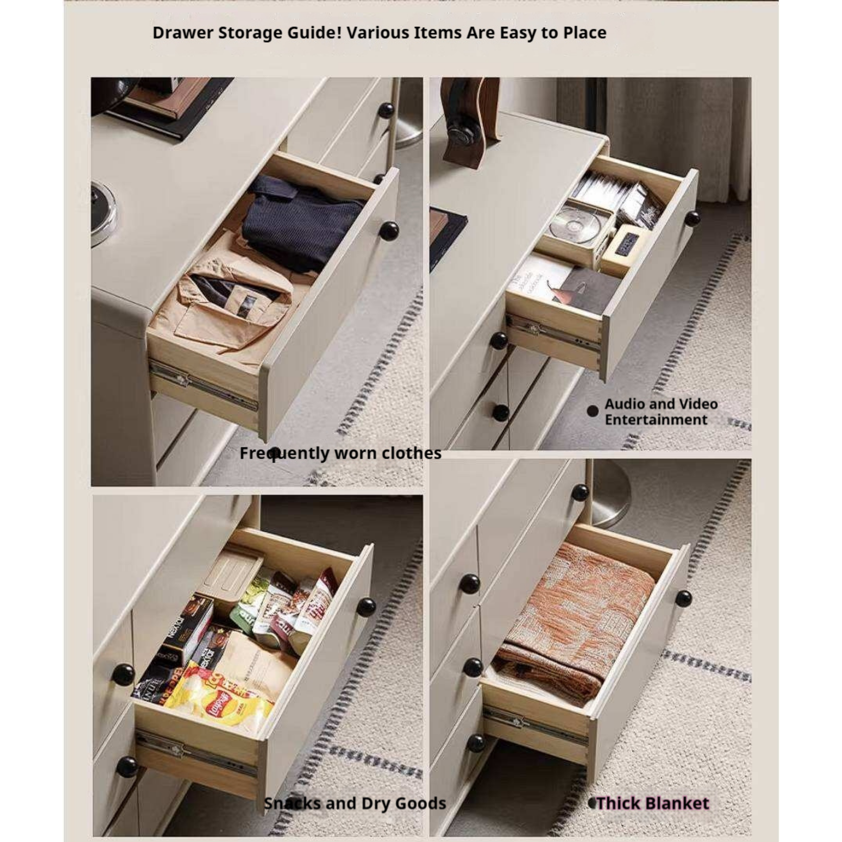 Rubberwood Solid Contemporary Two-Tone Dresser with Rounded Edge Frame and Minimalist Modular Design