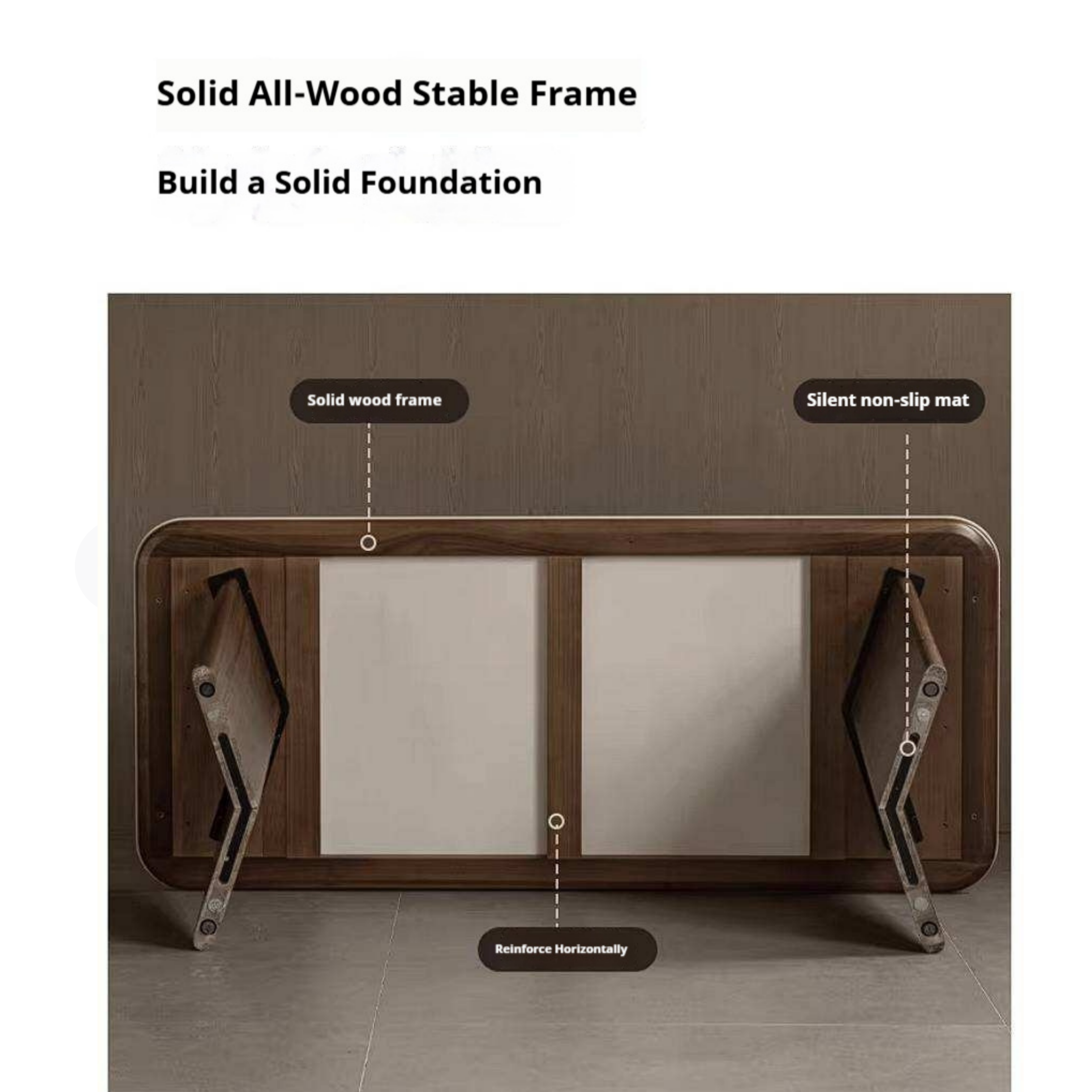 Black Walnut Solid Wood Trestle Dining Table with Stone Top and Panel Legs