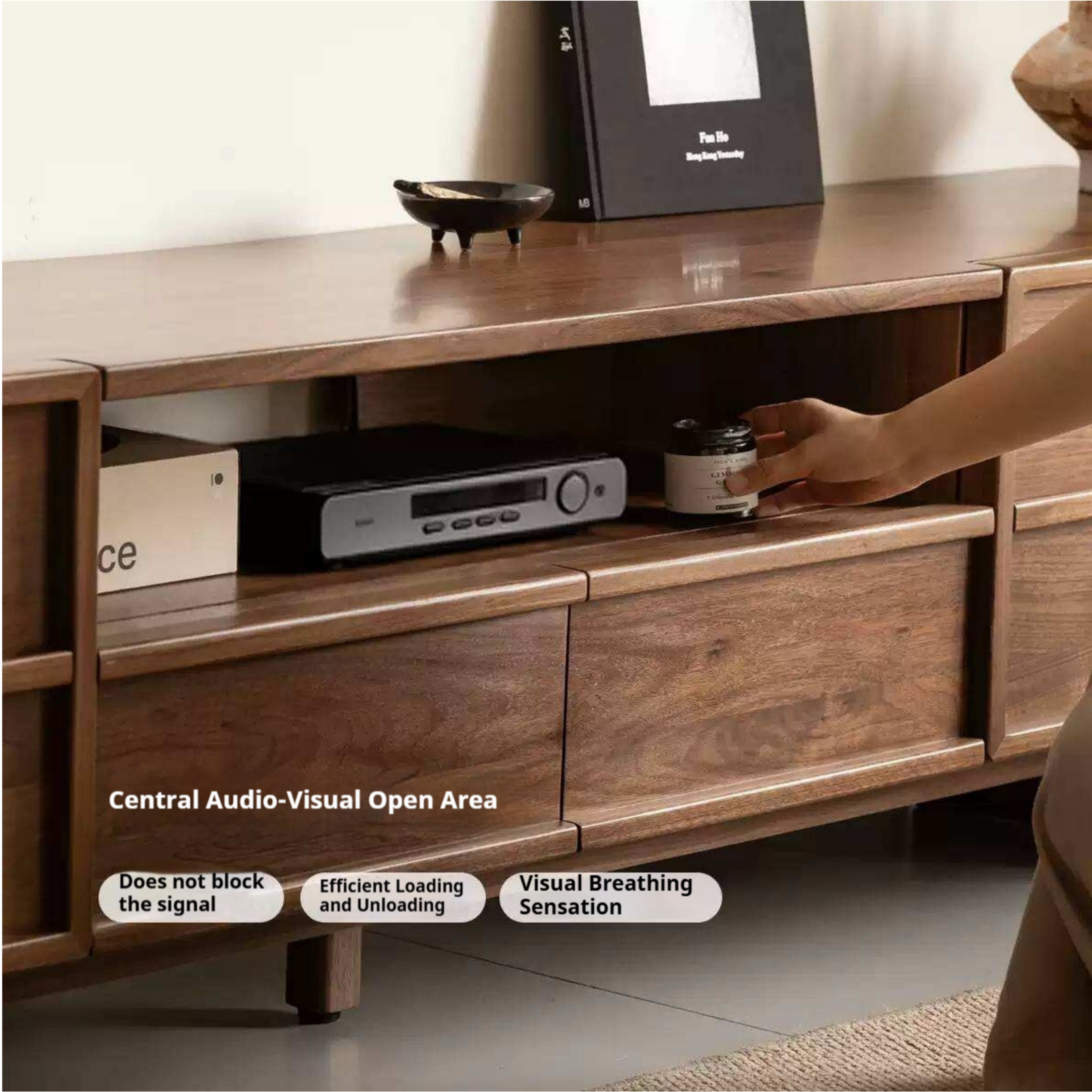 Black Walnut Solid Wood TV Cabinet with Aesthetic Style and Storage Drawers