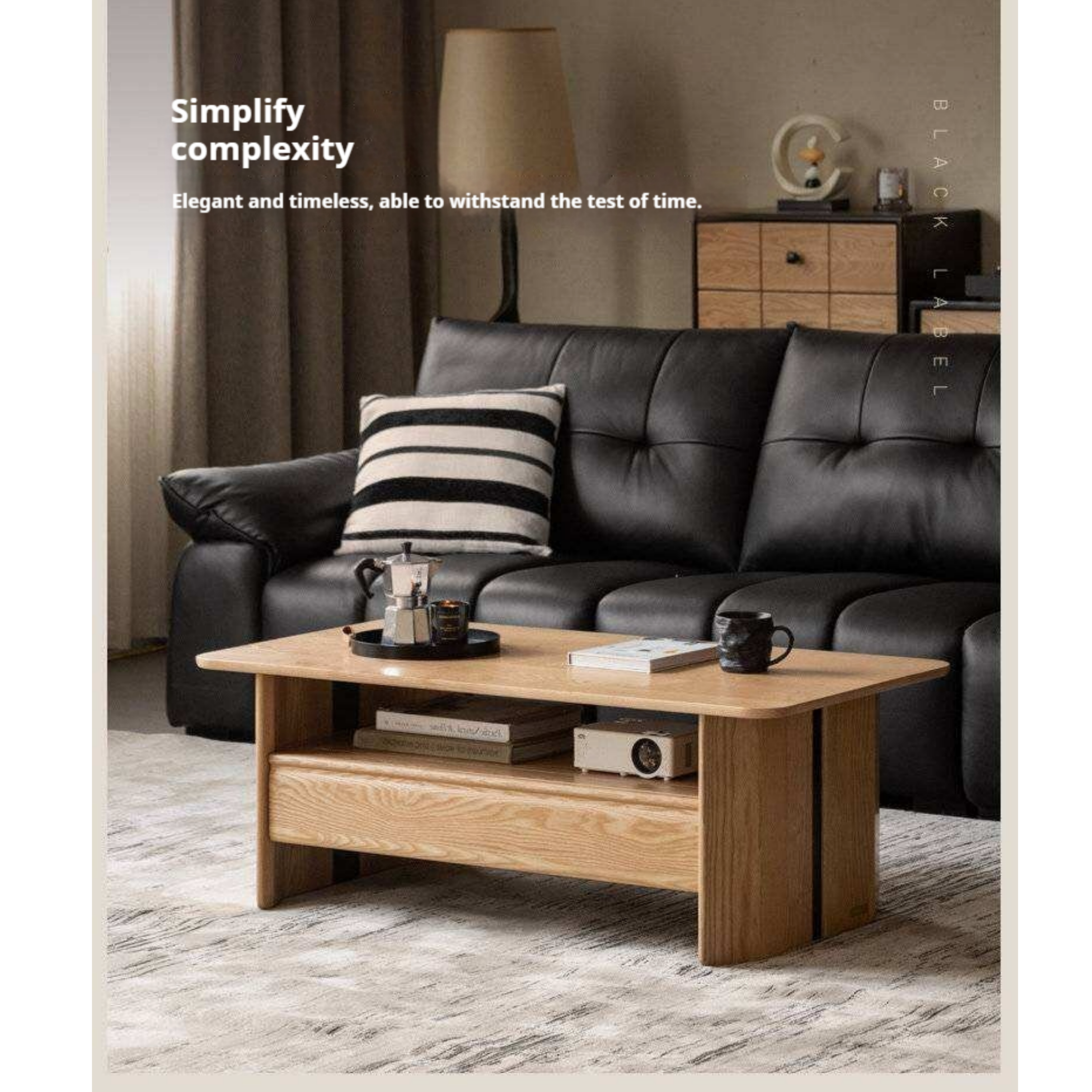 Ash Solid Wood Coffee Table with Two-Level Storage and Minimalist Design