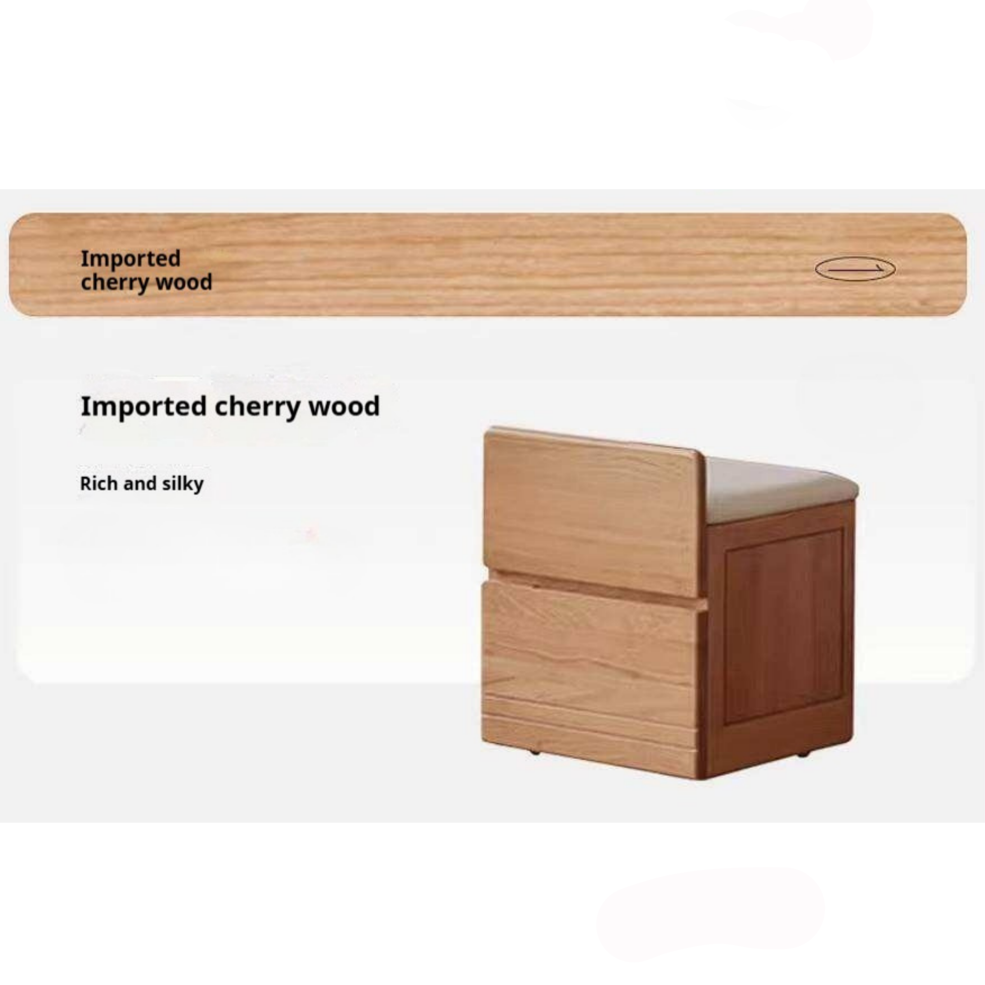 Oak, Ash, Black Walnut, Cherry Solid Wood Storage Vanity Stool with Upholstered Flip-Top Seat and Drawer
