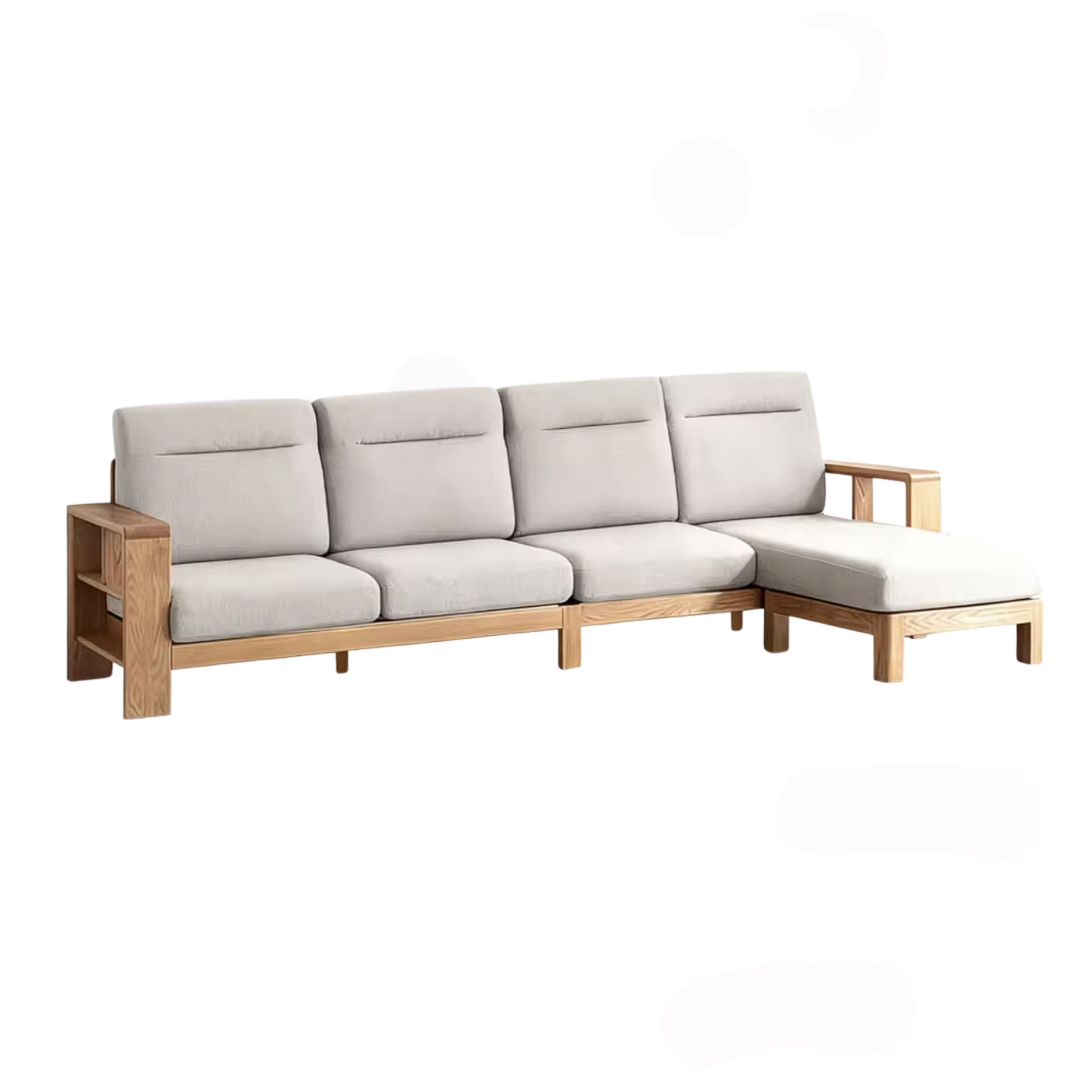 Oak Solid Wood Corner Sofa with Modern Fabric Upholstery