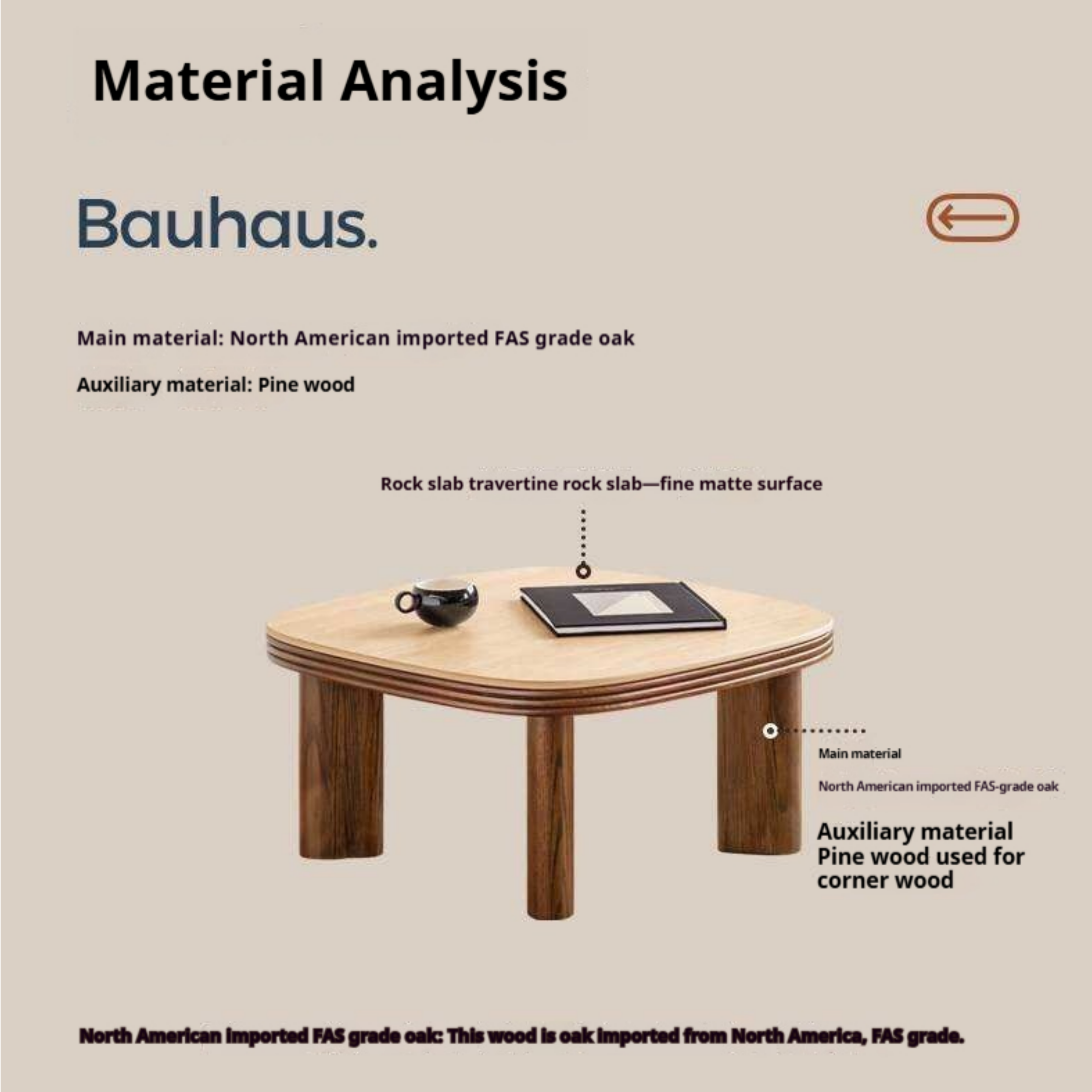Oak Solid Wood Round Nesting Coffee Table with Stone Surface