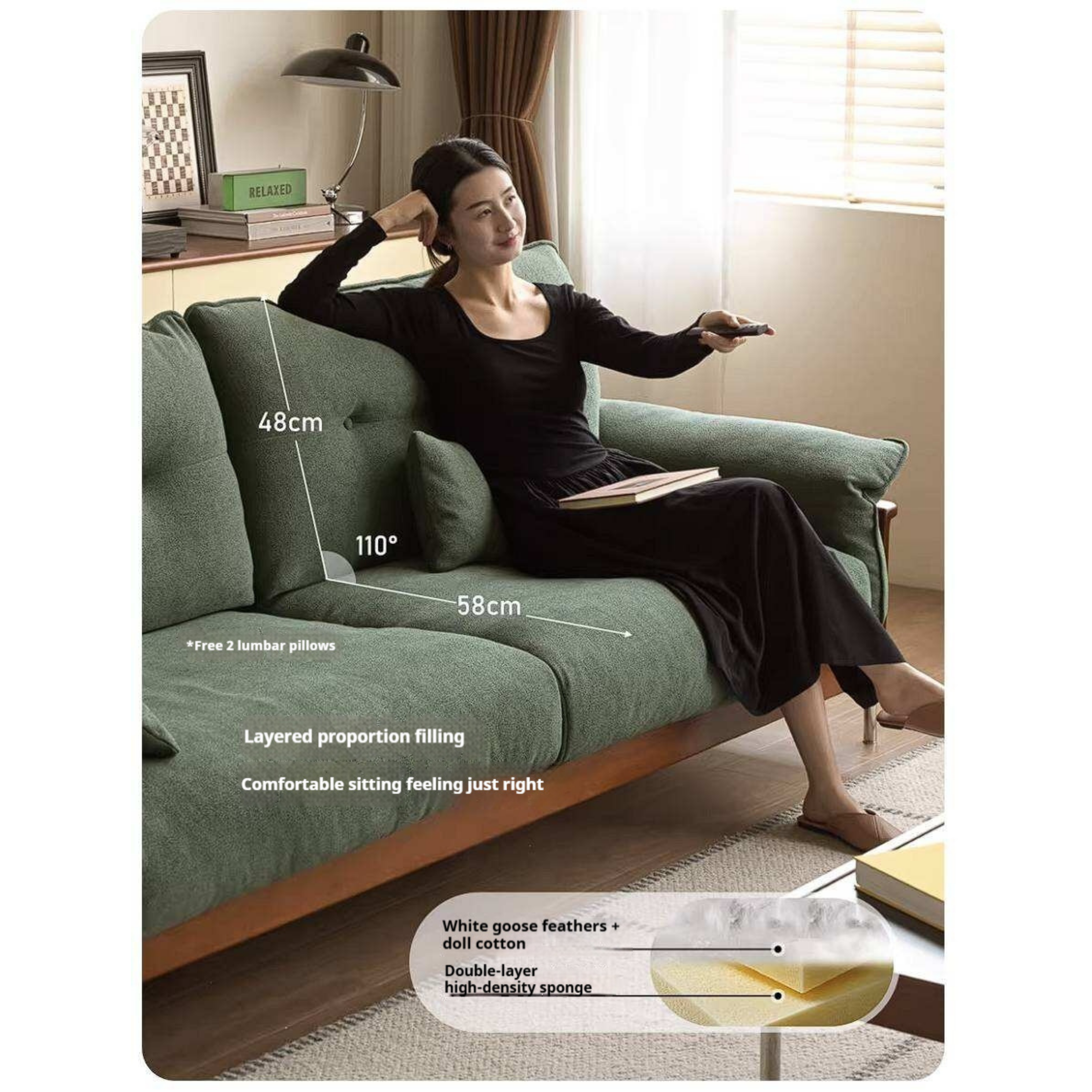Poplar Solid Wood Sofa with Mid Century Inspired Design