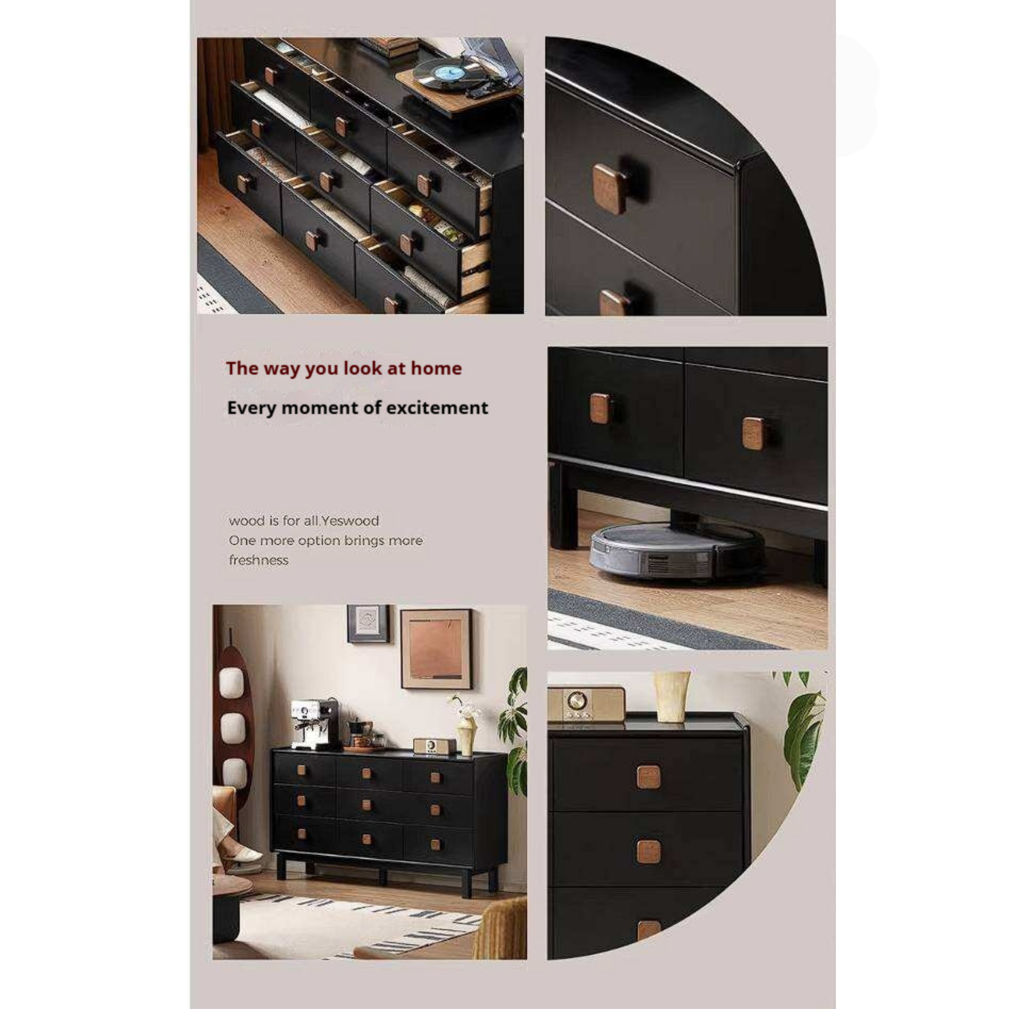 Rubberwood Solid Wood Antique-Style Bedroom Drawer cabinet