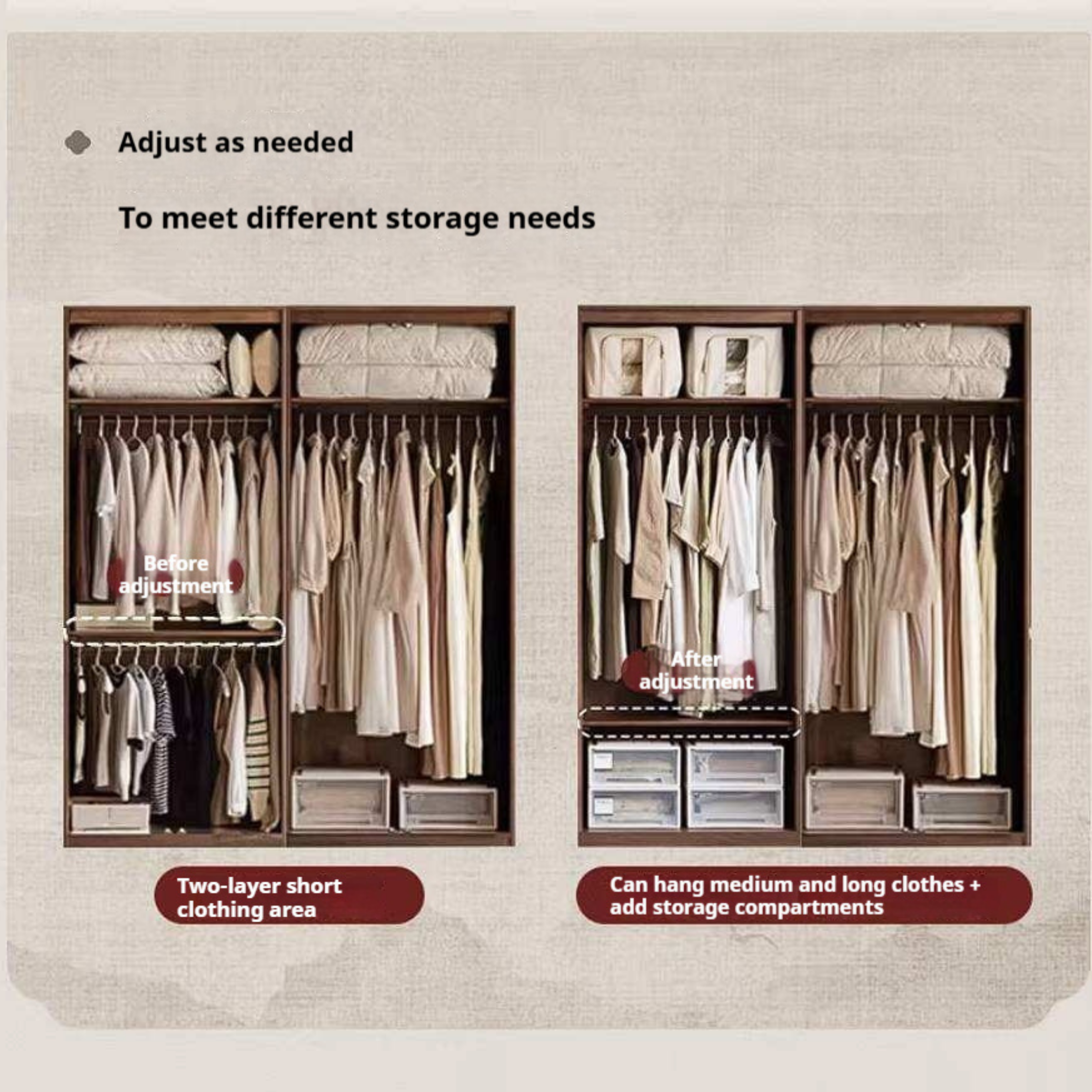 Oak Solid Wood Wardrobe with Songshi Aesthetic Storage Design