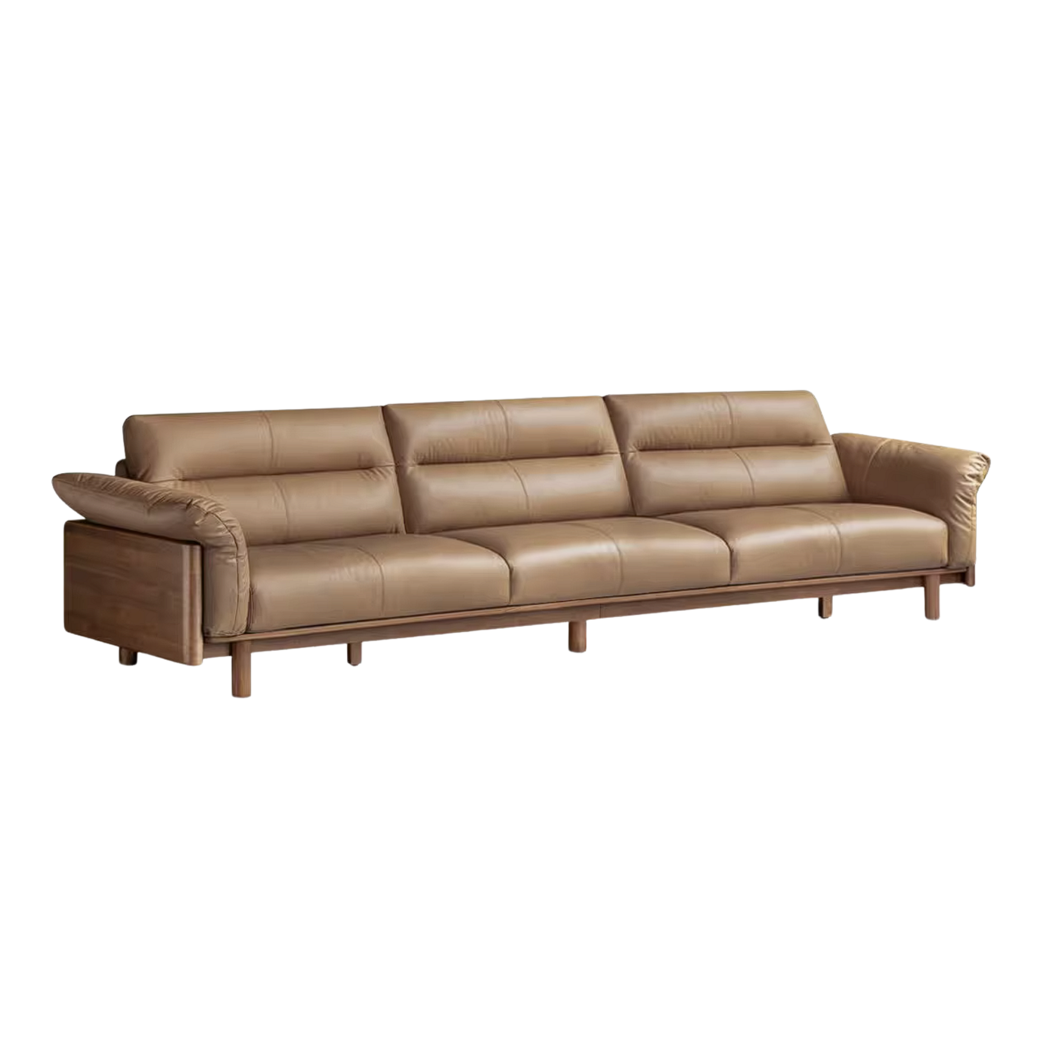 Black Walnut Solid Wood Genuine Leather Sofa with High Back