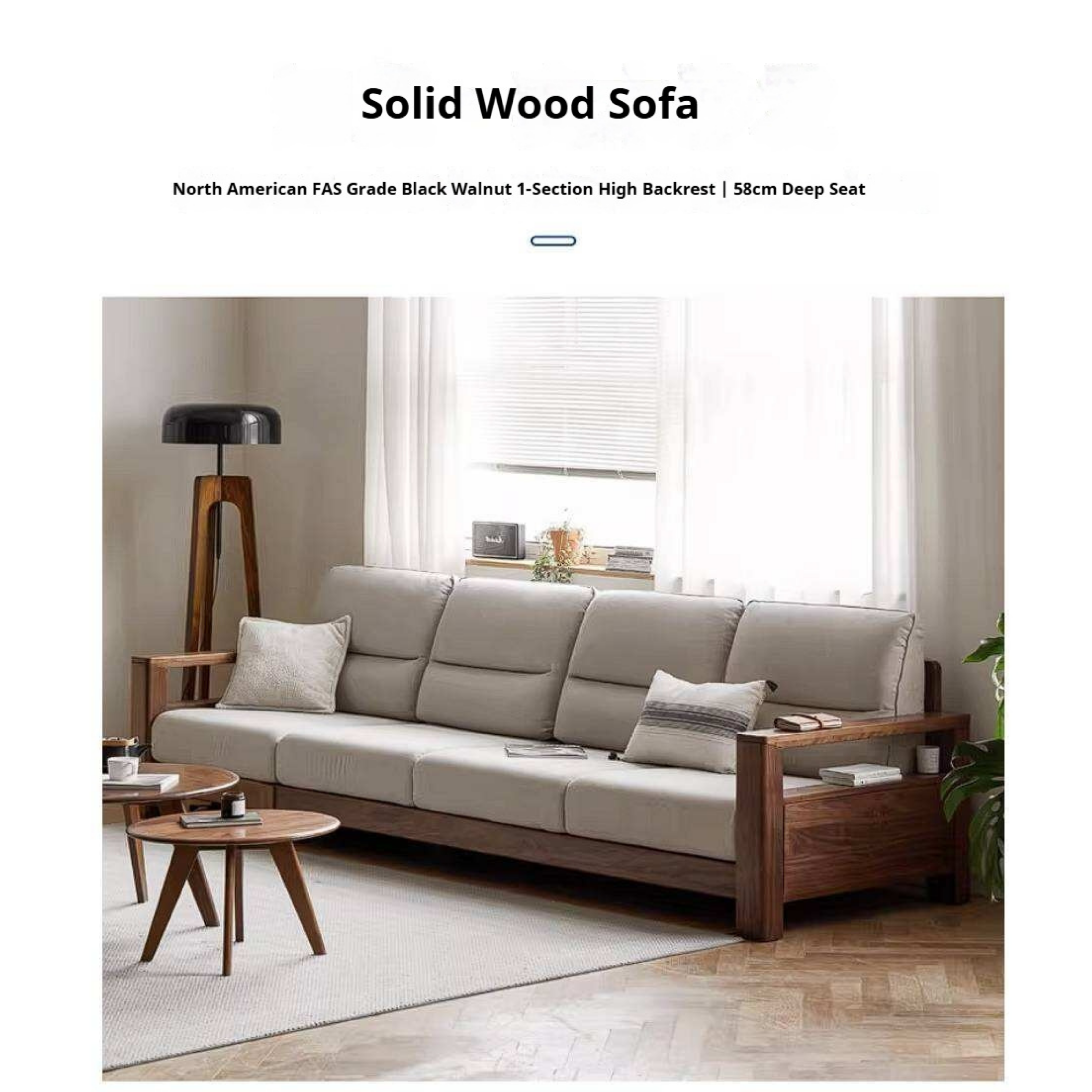 Black Walnut, Ash, Golden Sandalwood Solid Wood Corner Sofa with Fabric Upholstery