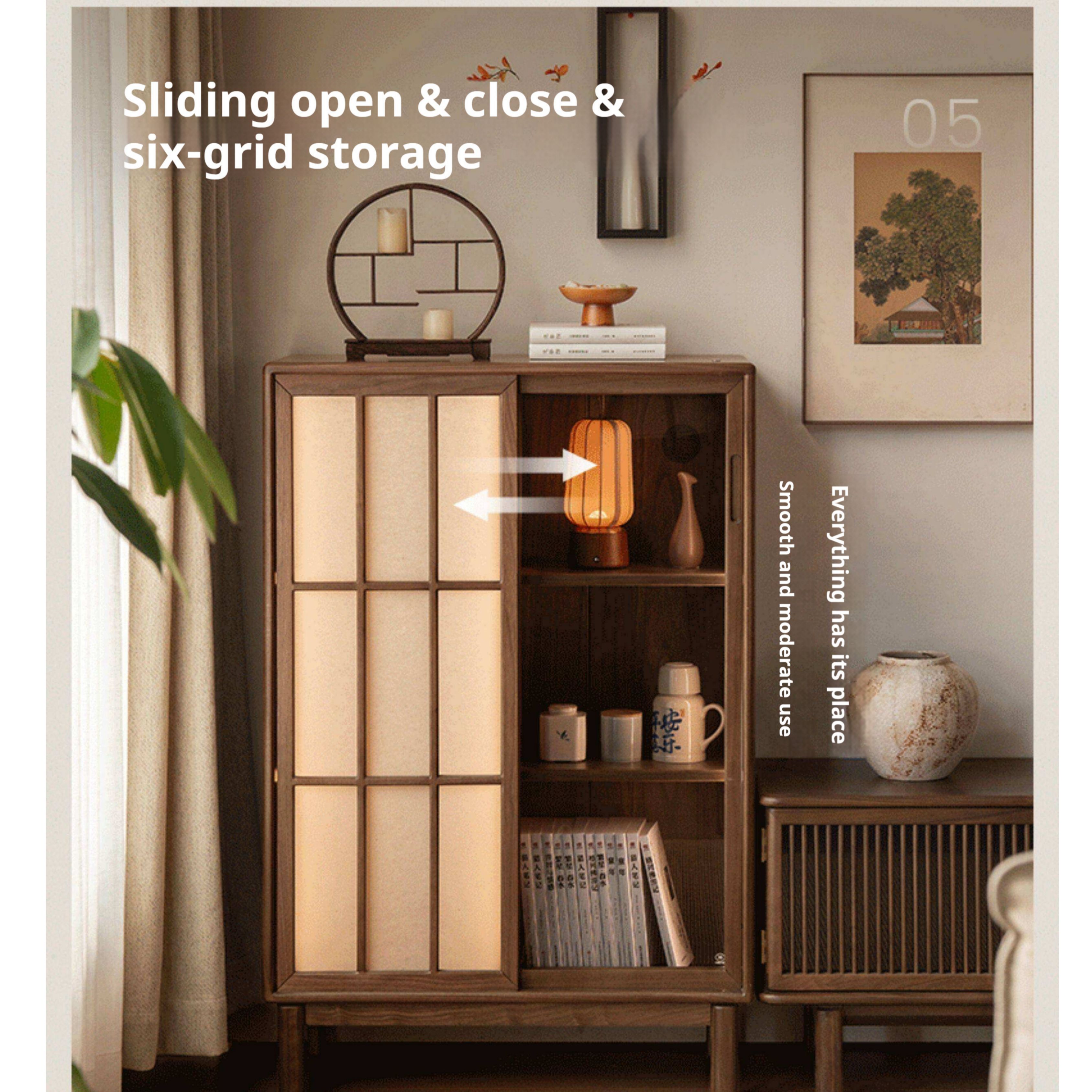 Black Walnut Solid Wood Side Cabinet with Elegant Display and Storage Design