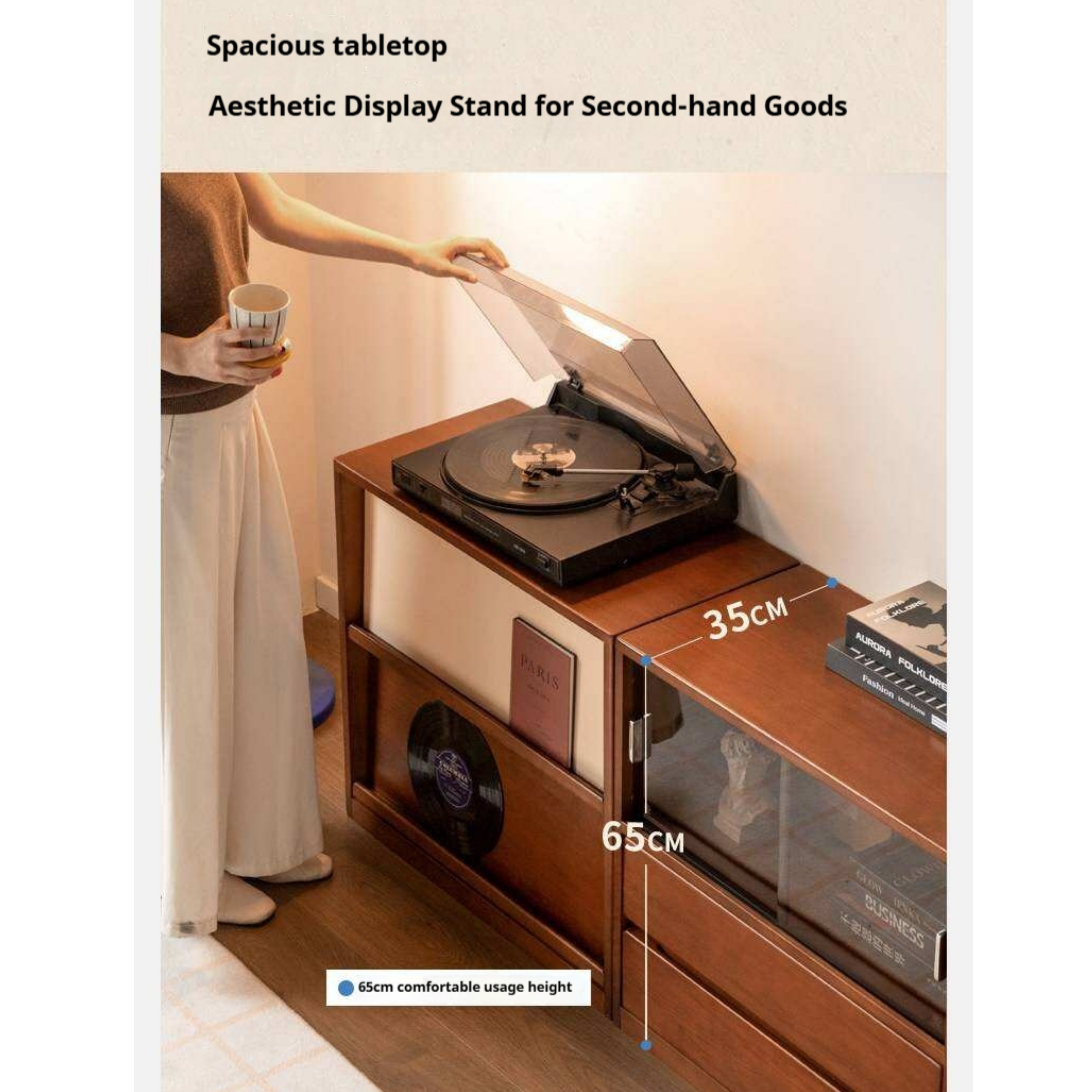 Poplar Solid Wood TV Cabinet with Vintage Style Modular Storage Design