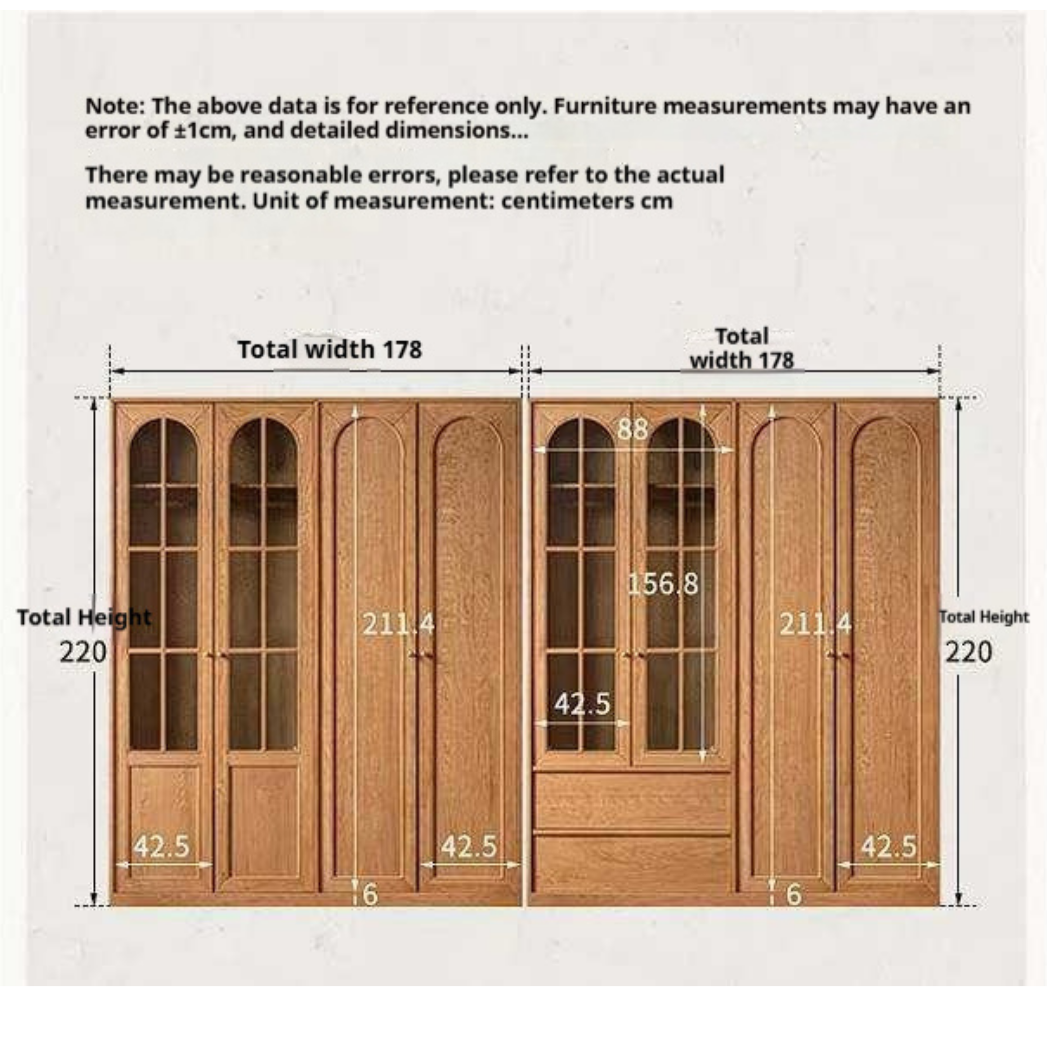 Cherry Solid Wood Wardrobe with French Retro Style Double Door Design