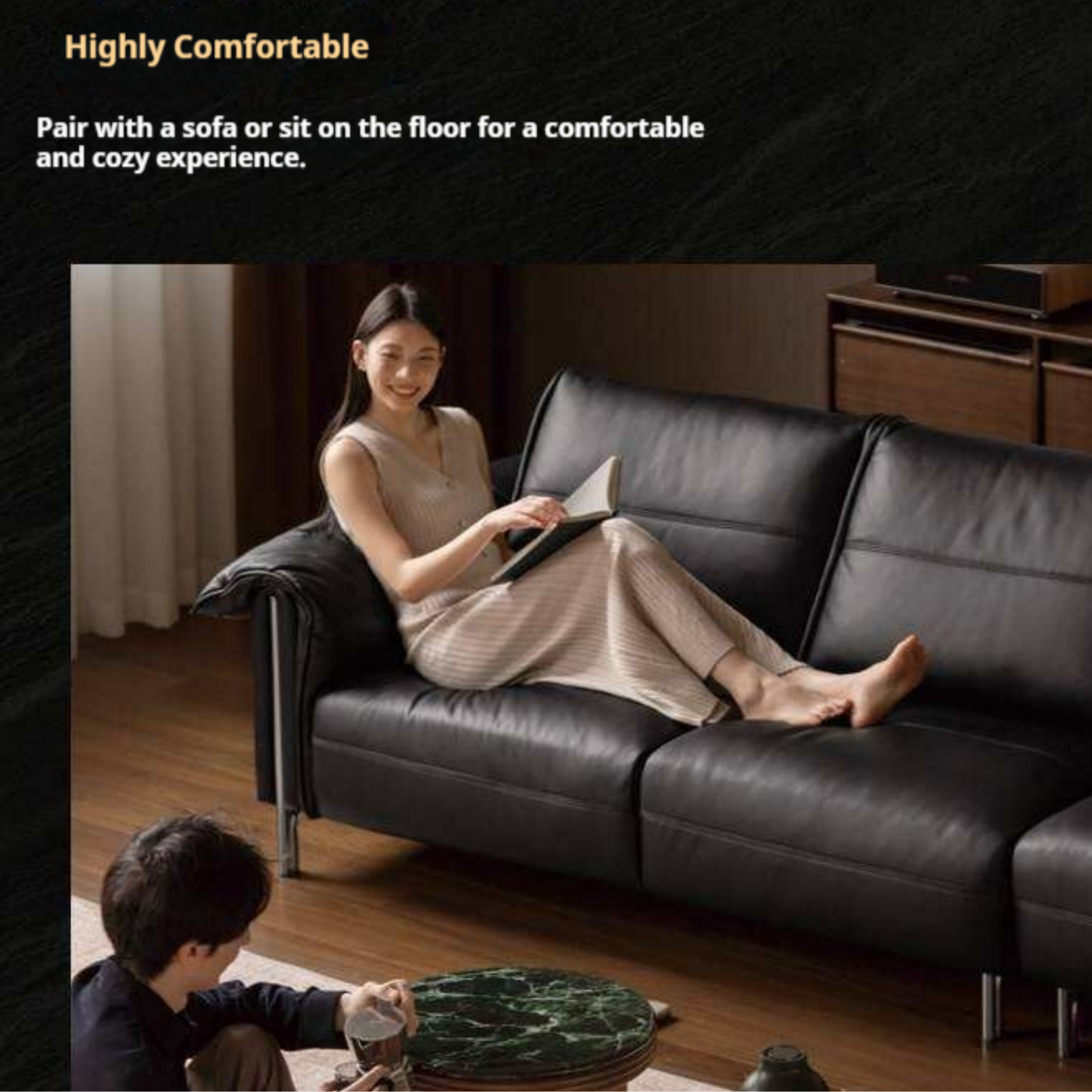 Oak Solid Wood Coffee Table with Green Marble Surface