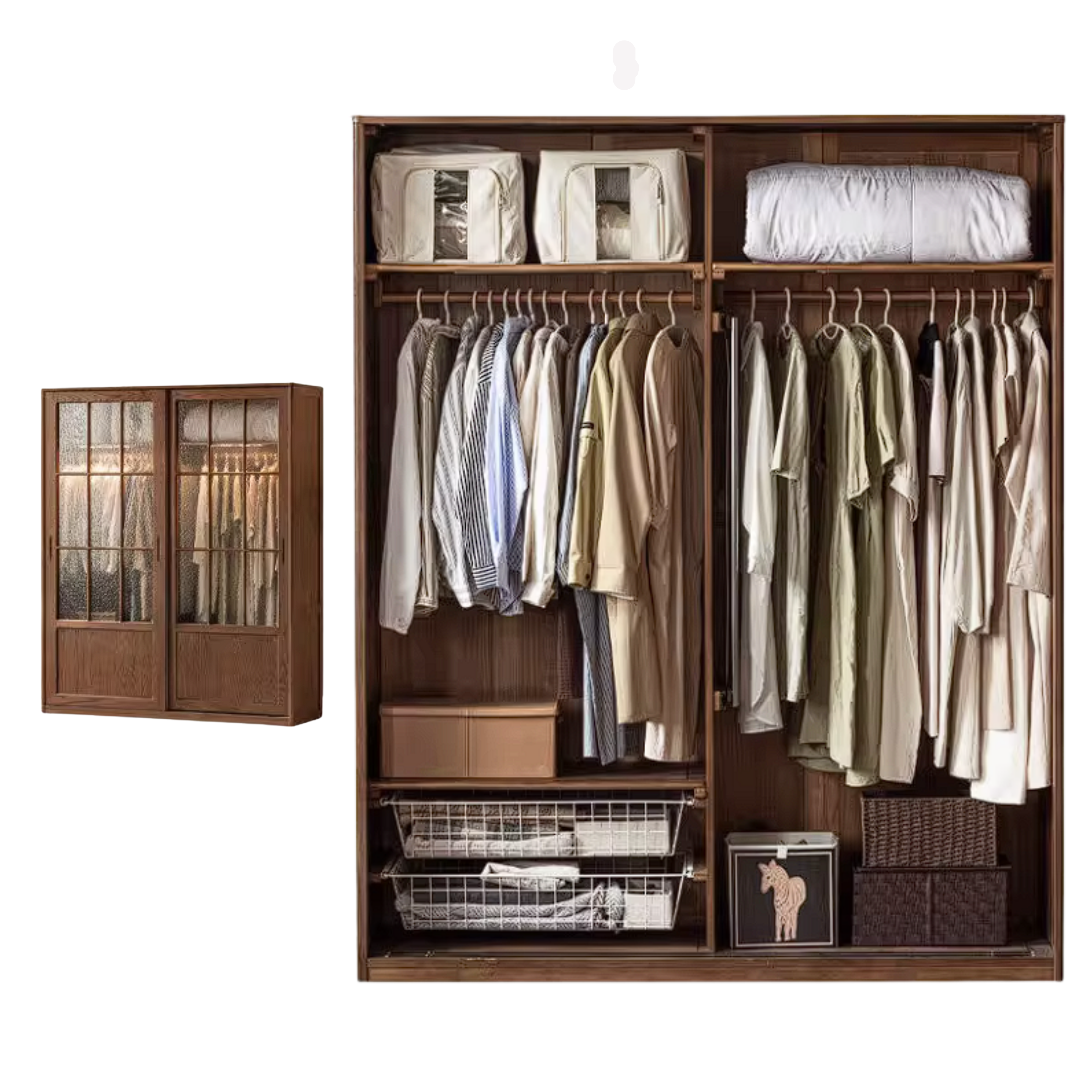 Oak Solid Wood Wardrobe with Songshi Aesthetic Storage Design