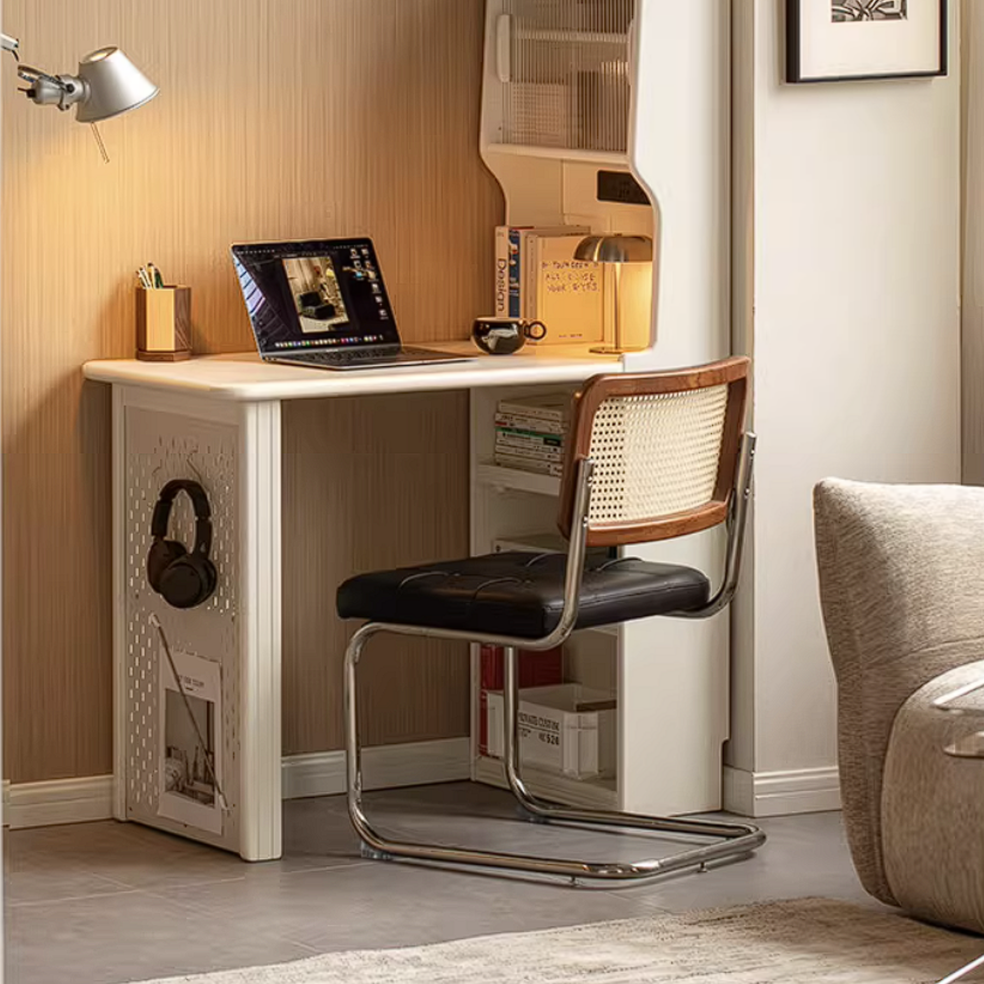 Rubberwood Solid Wood Convertible Vanity Desk with Multi-Functional Storage and Office Setup