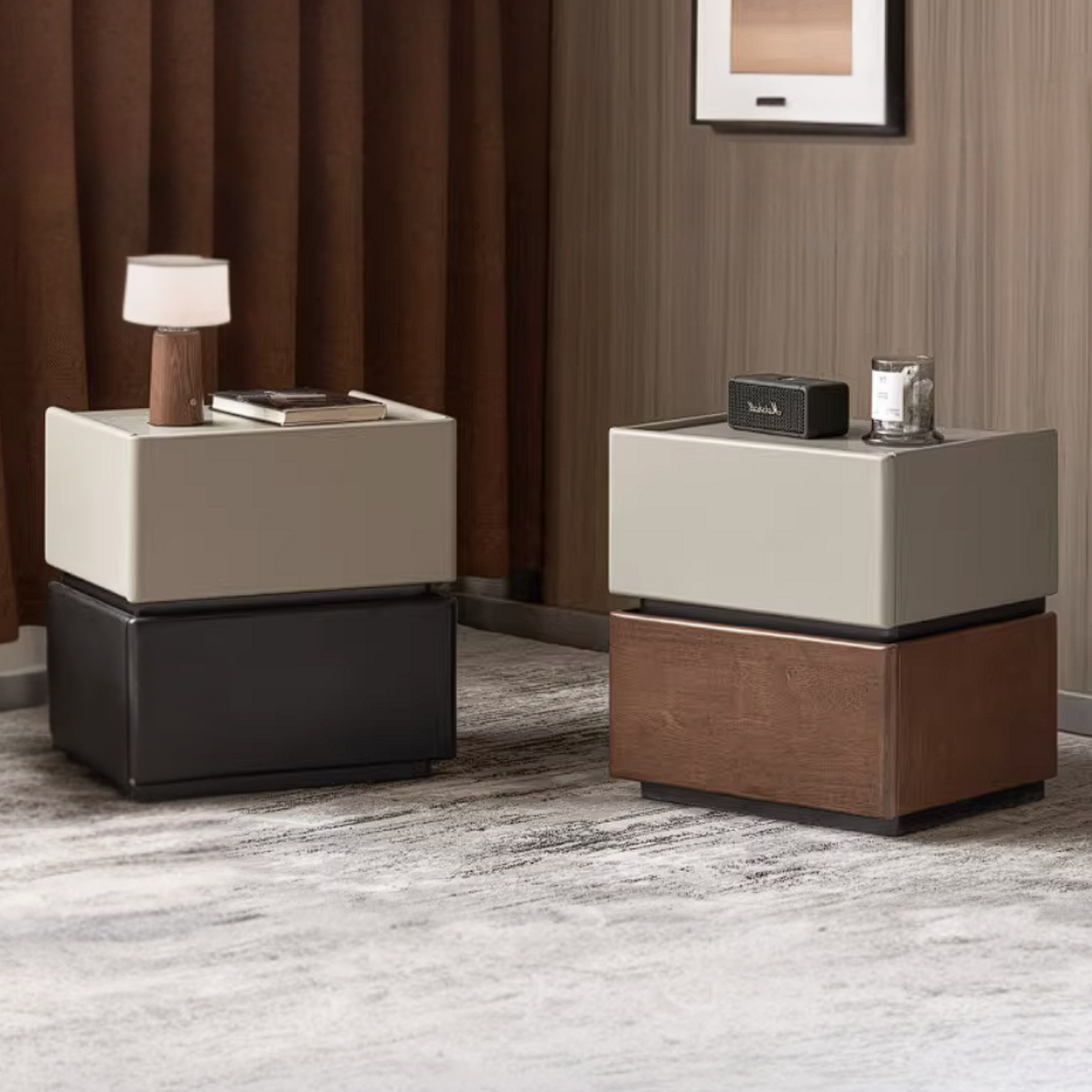 Rubberwood Solid Wood Bedside Cabinet with Modern Simple Storage