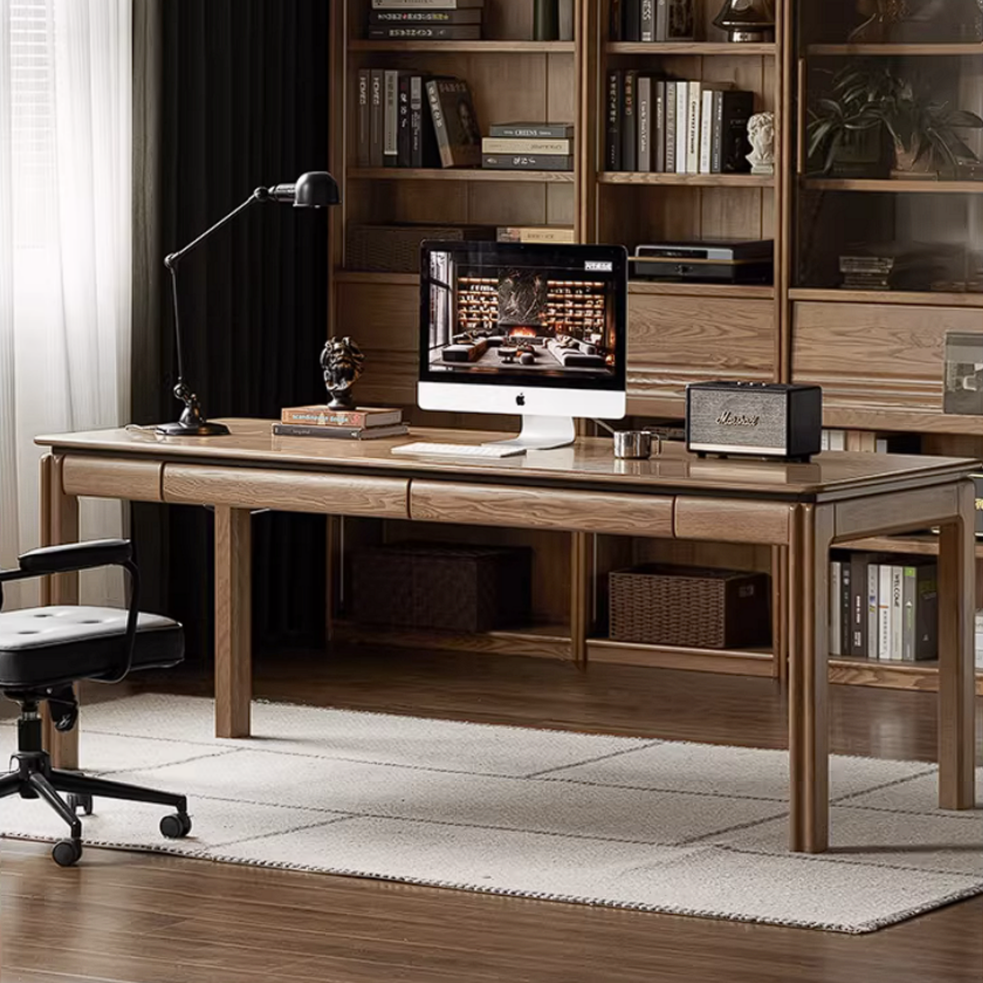 Ash Solid Wood Desk with with drawer Minimalist Design