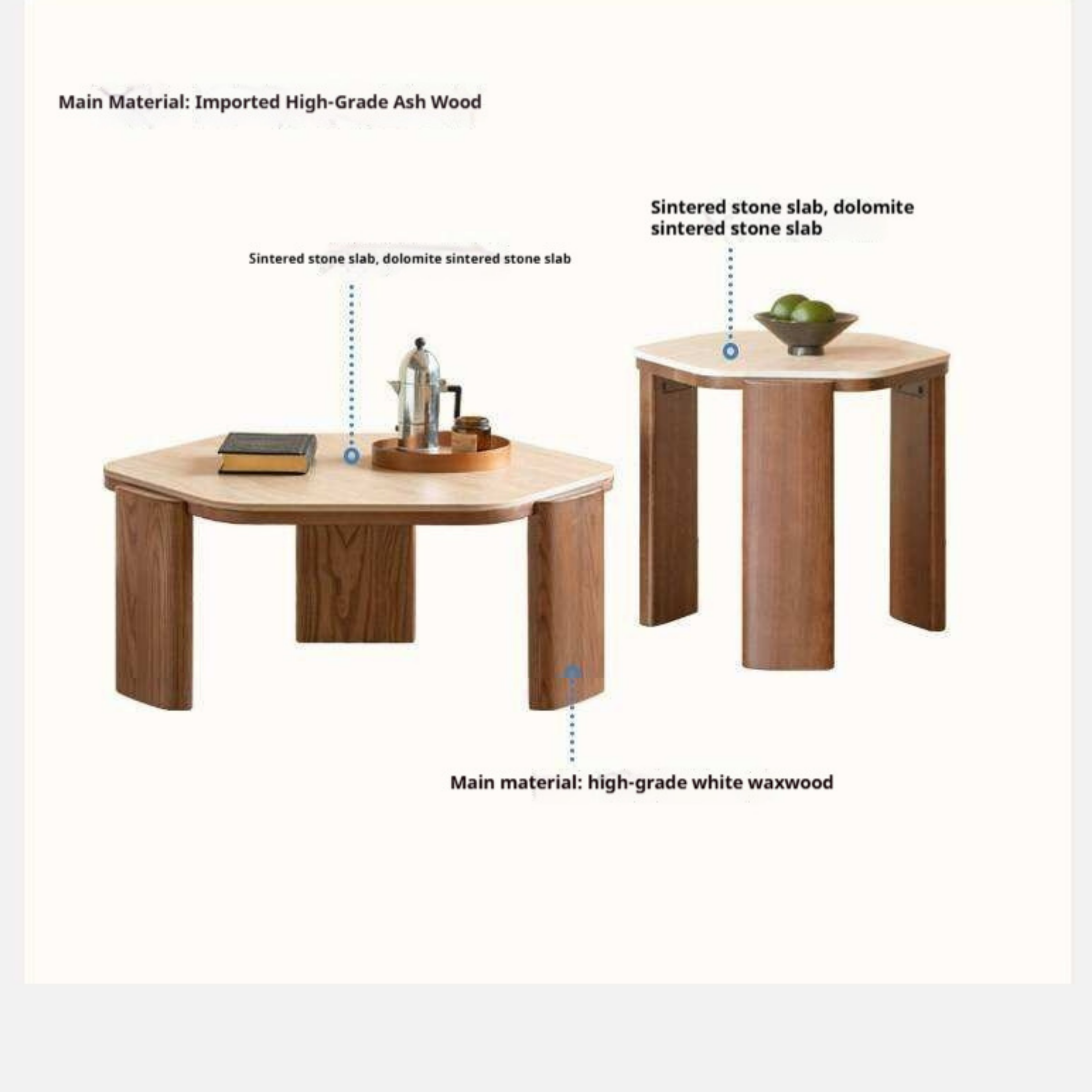 Ash Solid Wood Coffee Table with Wabi-Sabi Slab Design