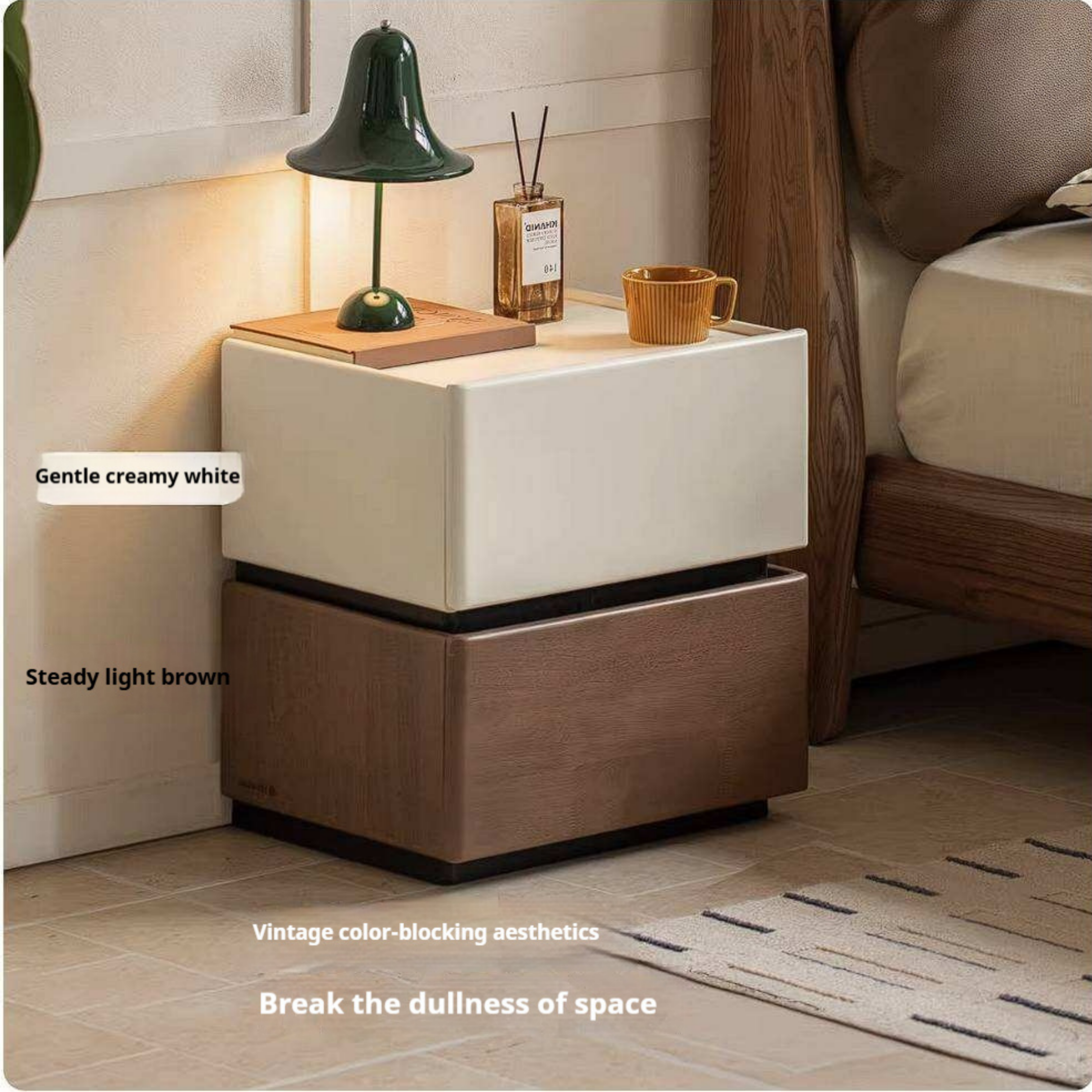 Rubberwood Solid Wood Two-Tone Nightstand