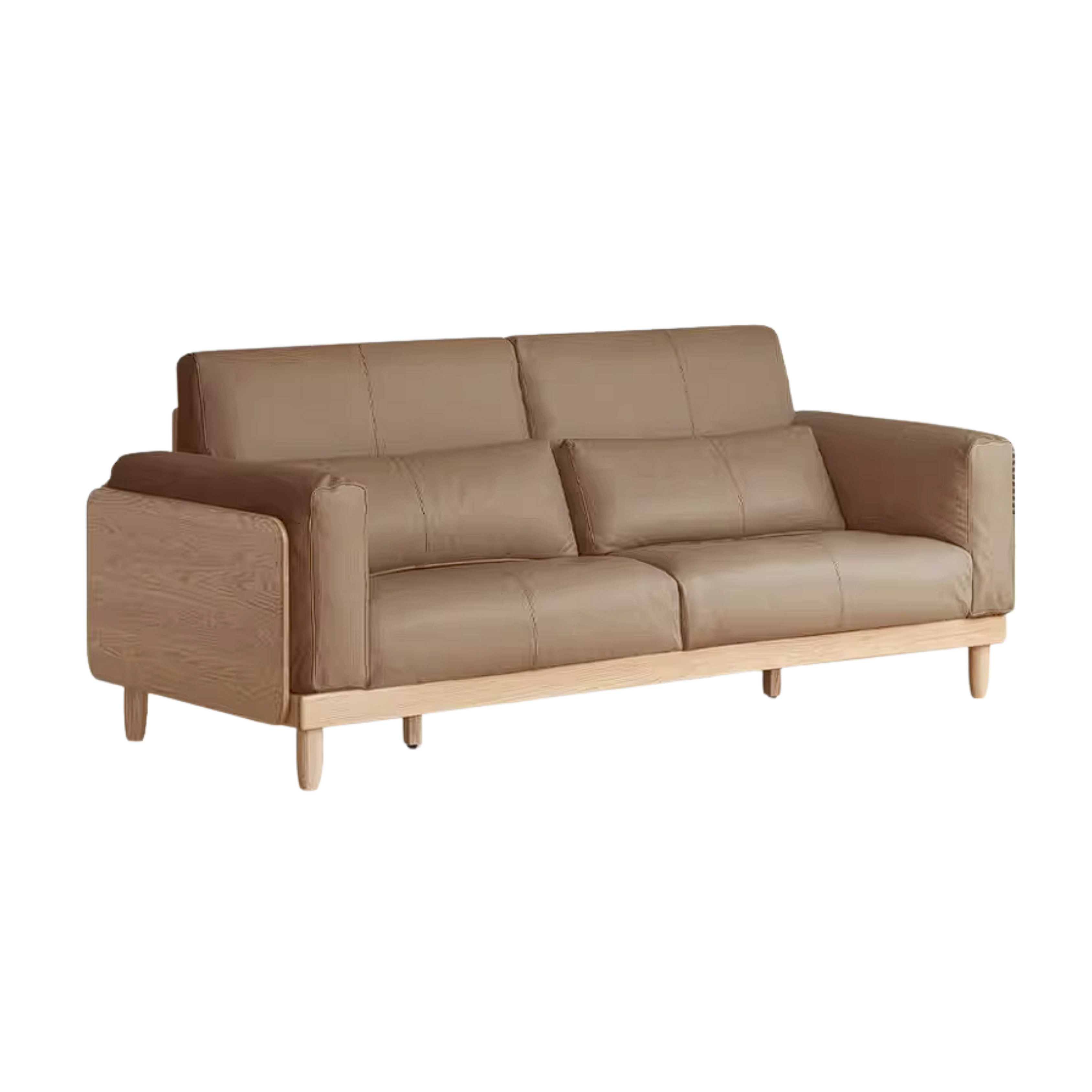 Oak Solid Wood Sofa with Rounded Arms, Low-Profile Design