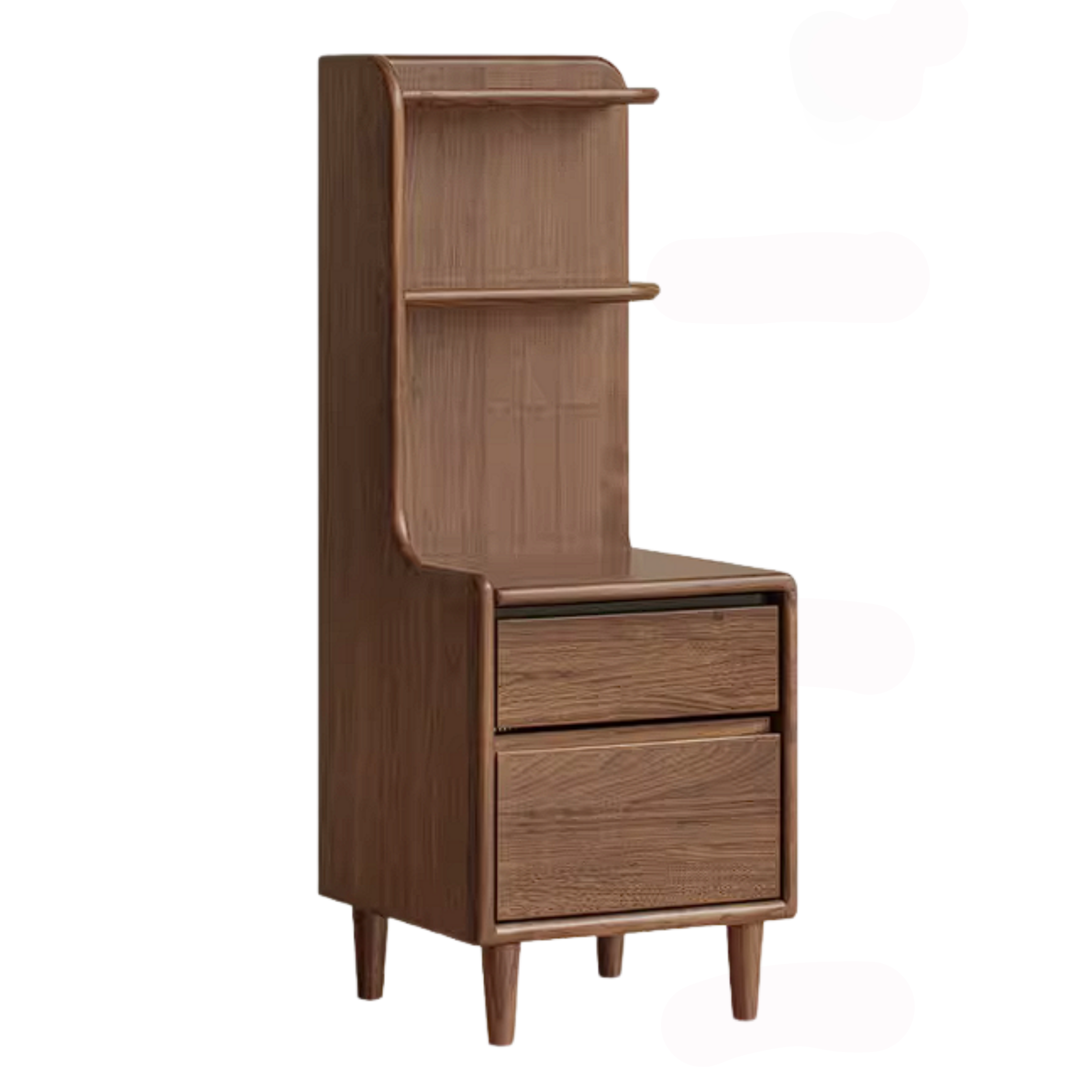 Black Walnut Solid Wood Nightstand with Drawer and Open Shelf