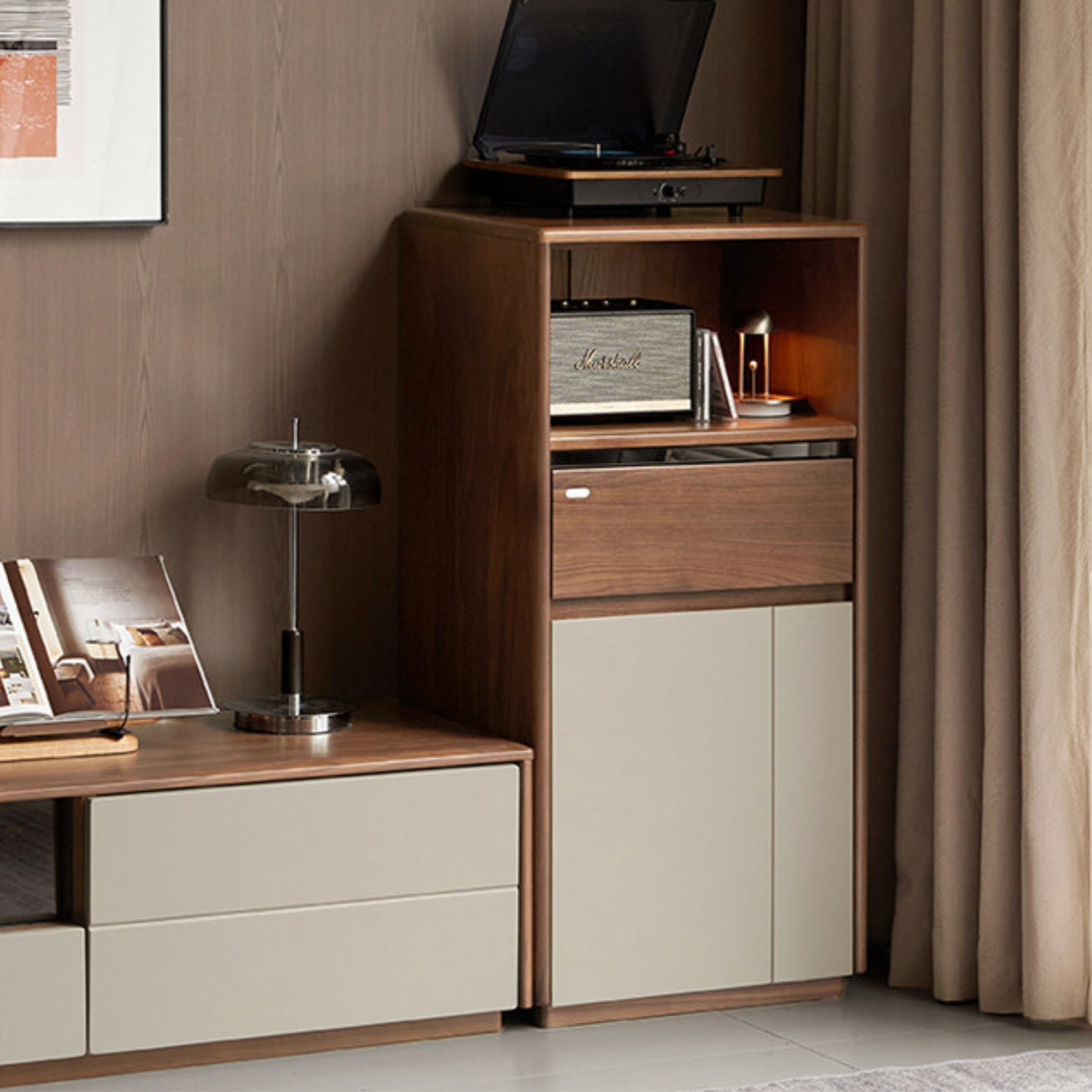Black Walnut Solid Wood Accent side Cabinet with Mixed-Tone Finish
