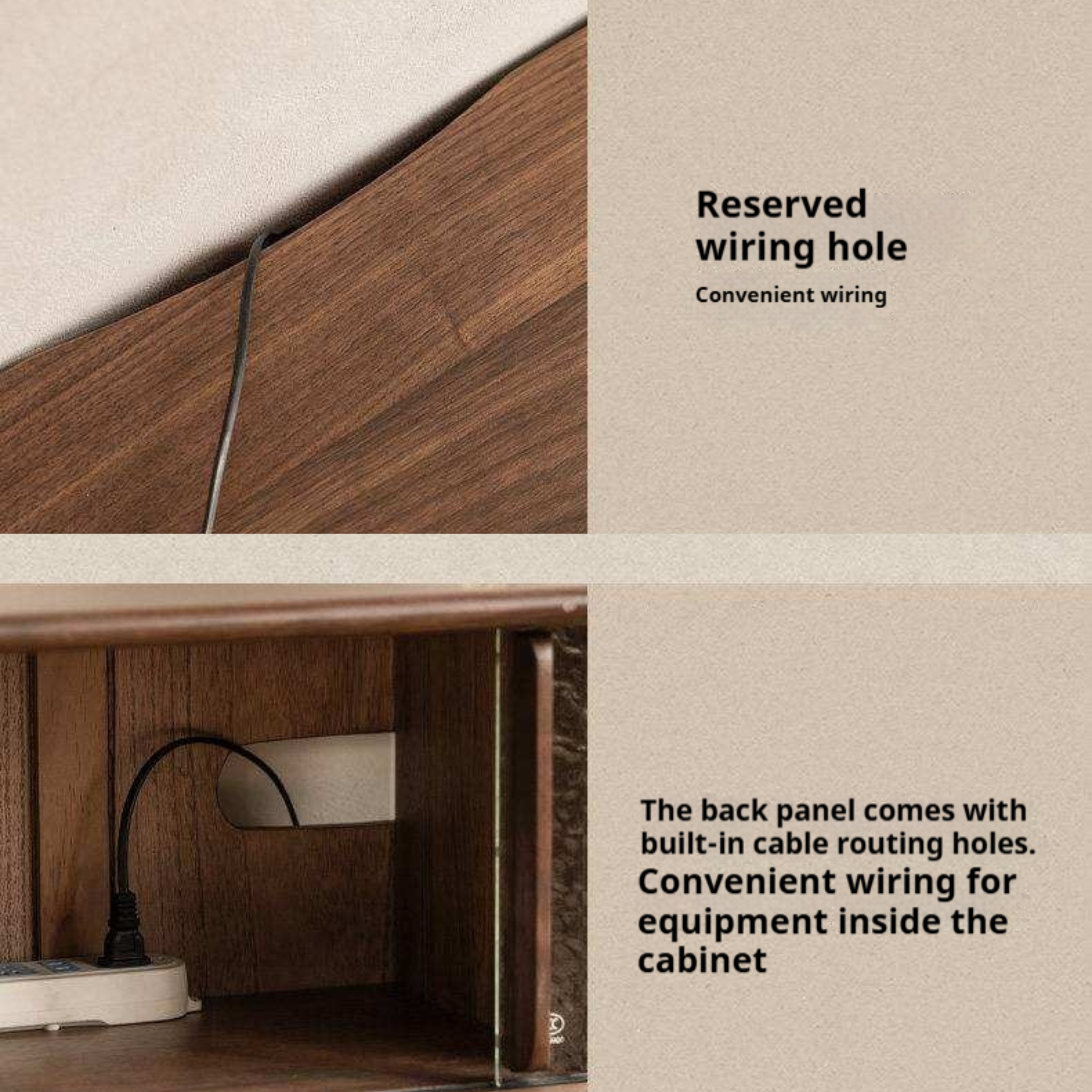 Black Walnut Solid Wood Tall TV Cabinet Modular Sideboard, Mid Century Gallery Style Storage Cabinet with Fluted Details