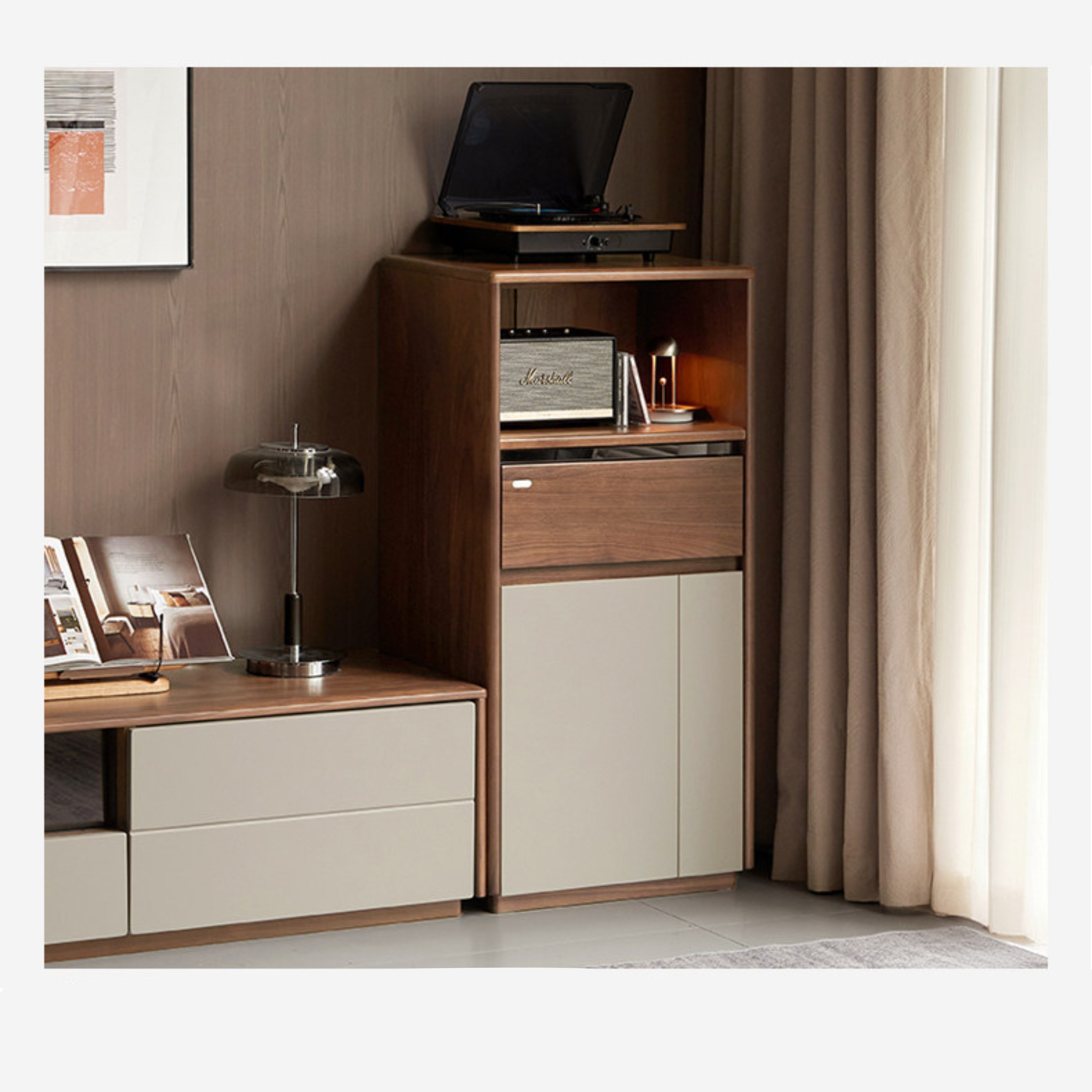 Black Walnut Solid Wood Accent side Cabinet with Mixed-Tone Finish