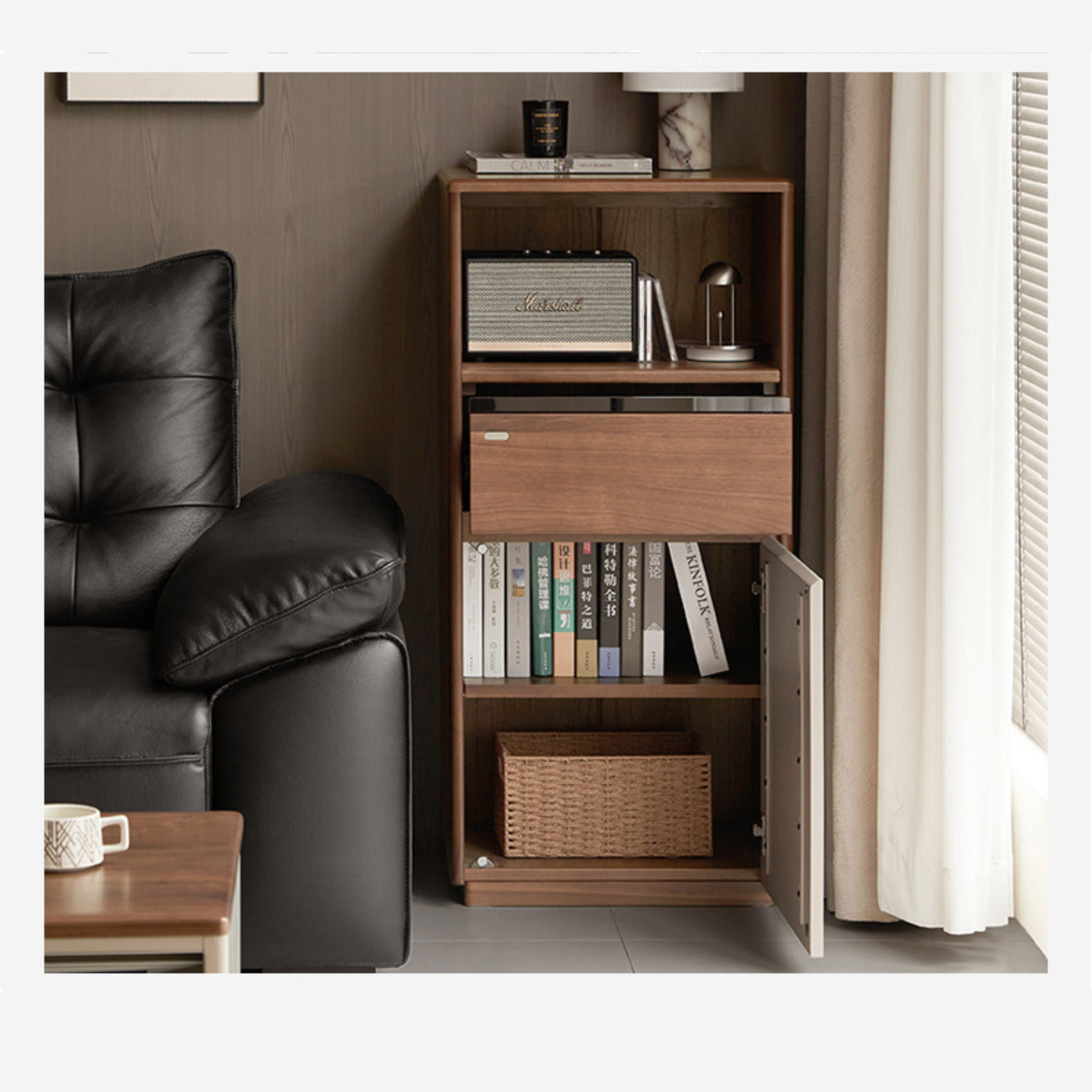 Black Walnut Solid Wood Accent side Cabinet with Mixed-Tone Finish