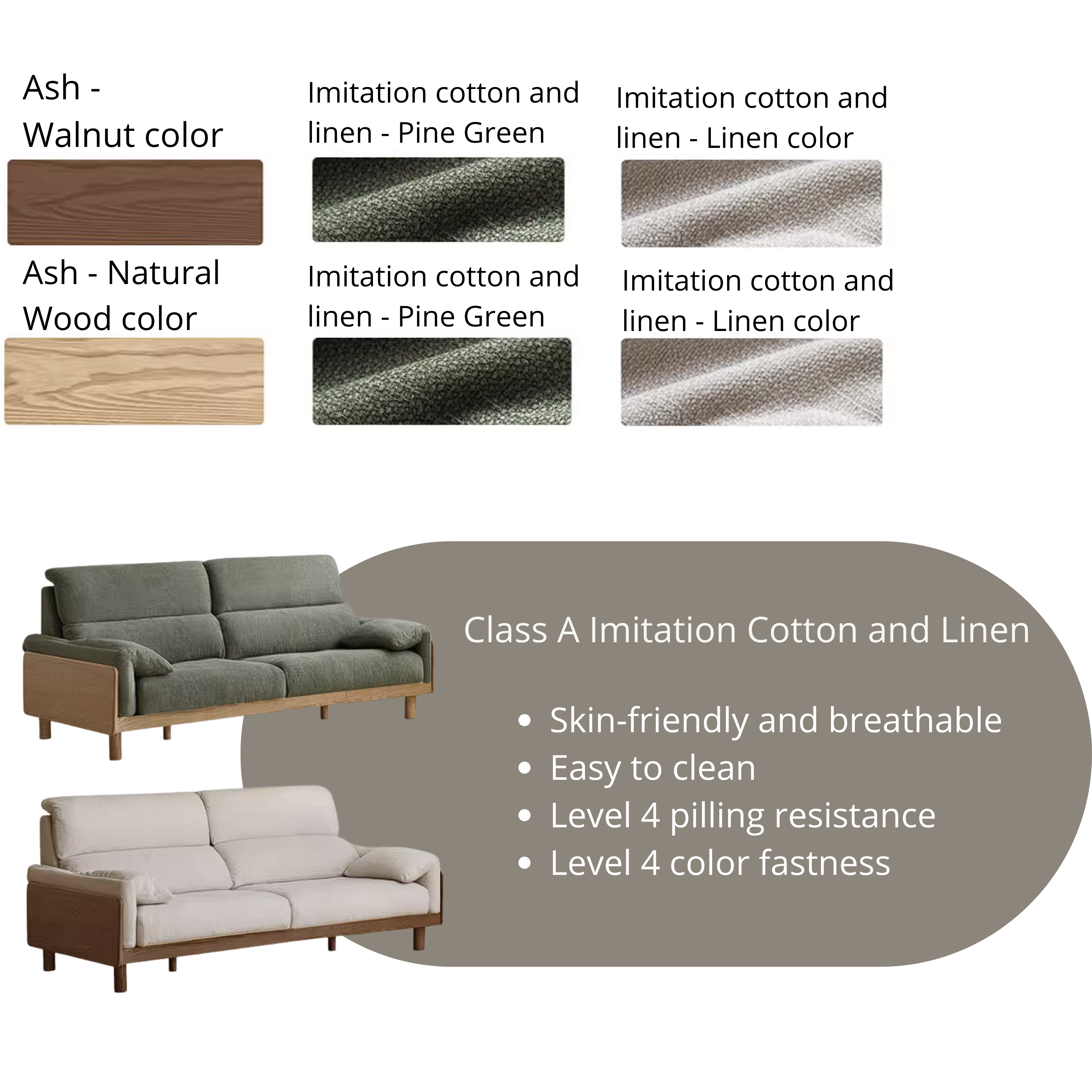 Ash Solid Wood Sofa with Modern Casual Design