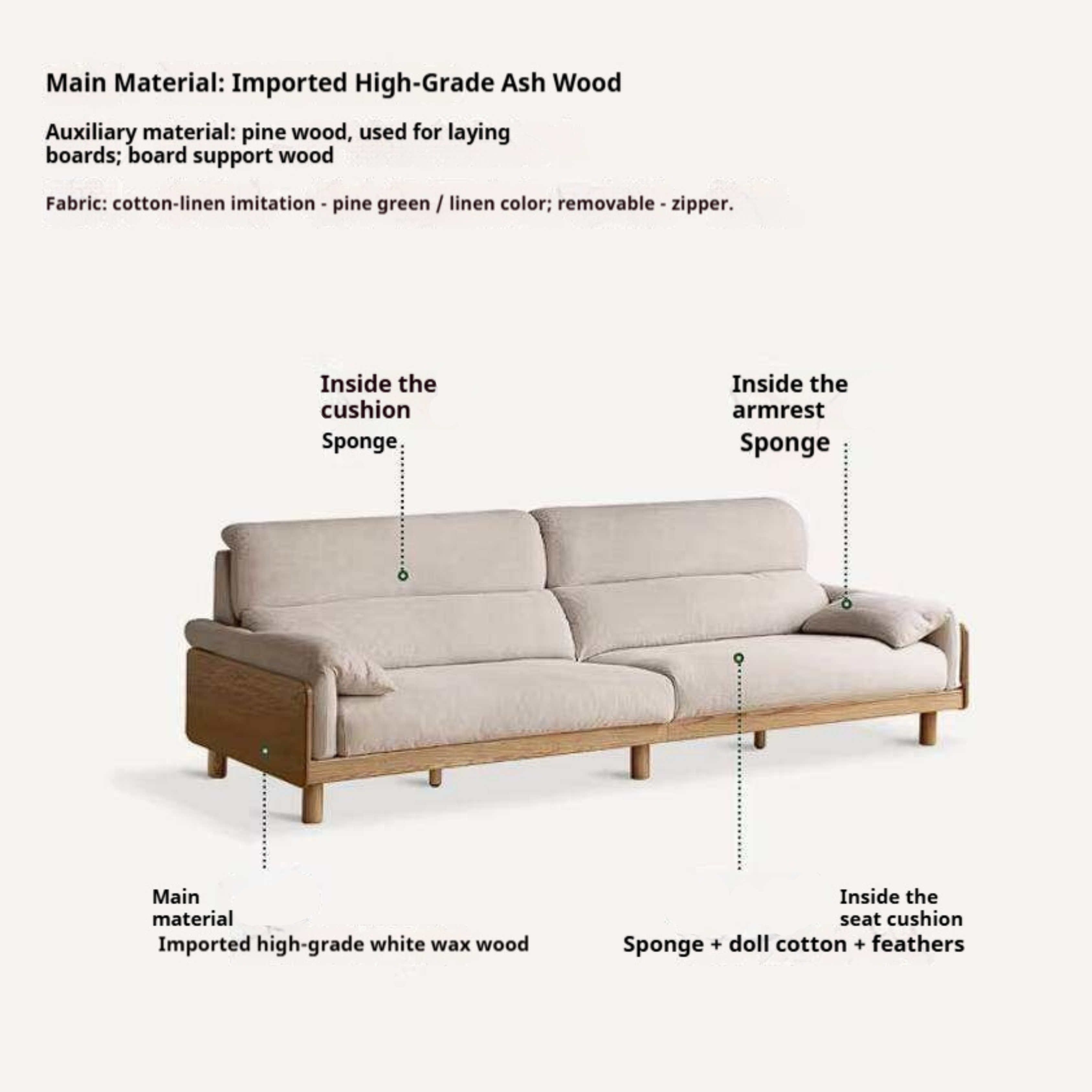 Ash Solid Wood Sofa with Modern Casual Design