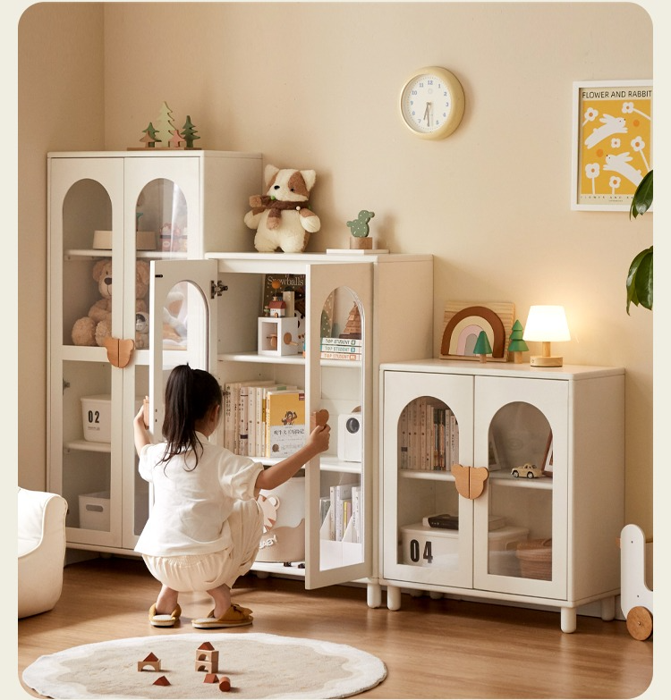 Rubber Solid Wood Cream Style Children's Bookcase.