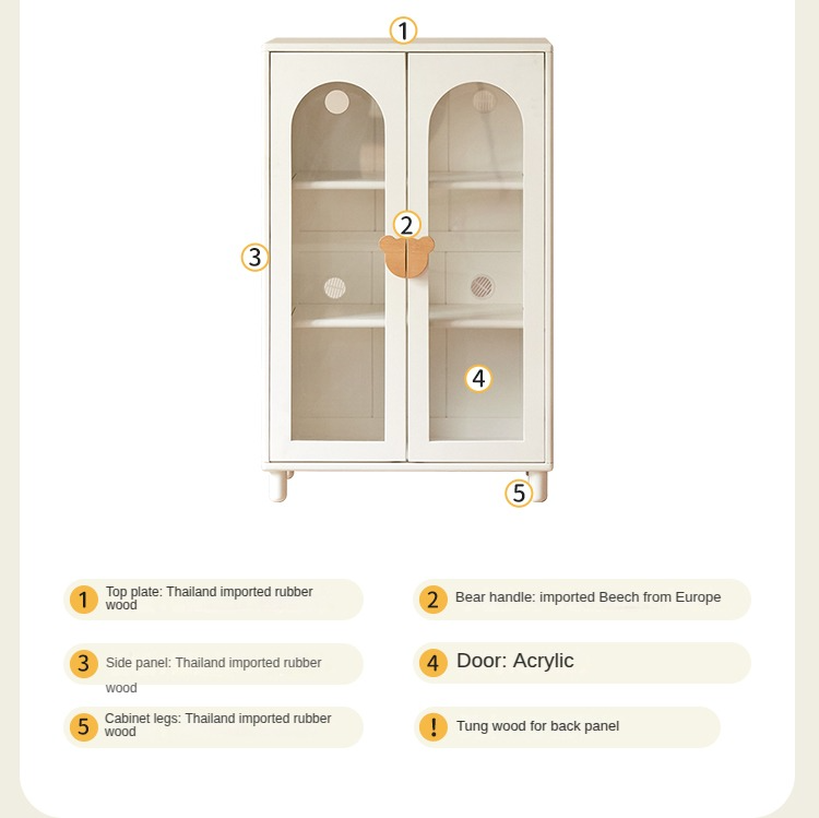 Rubber Solid Wood Cream Style Children's Bookcase.