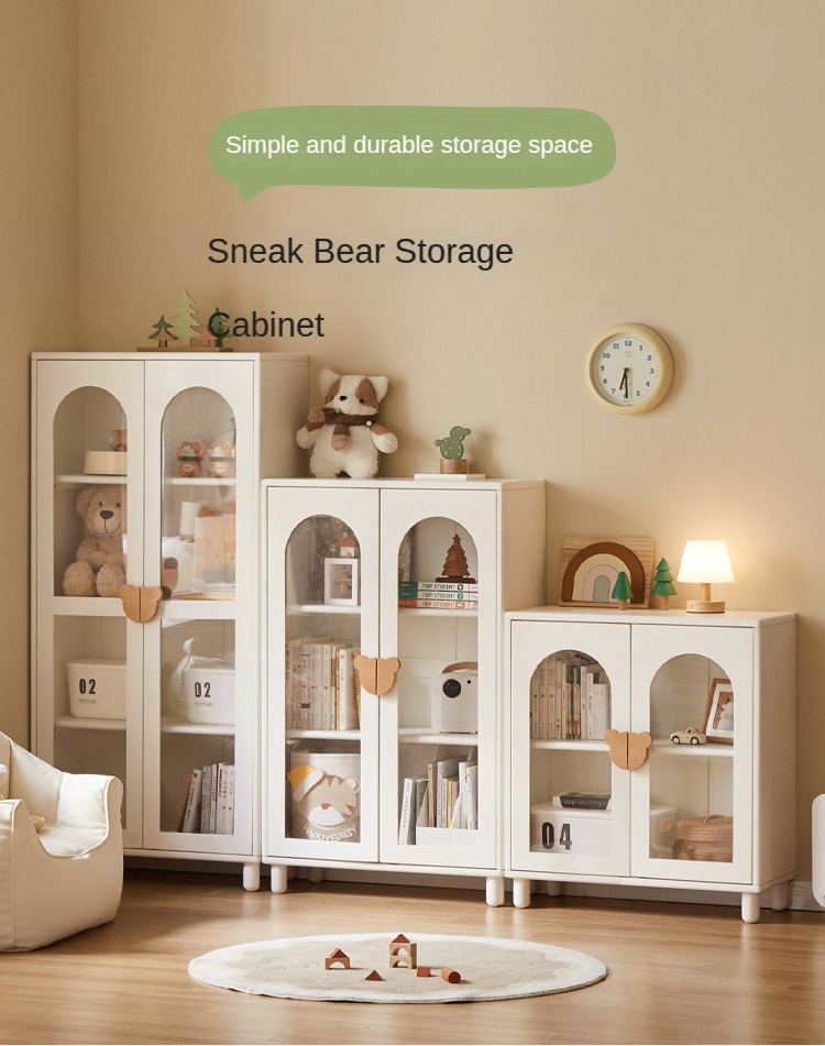 Rubber Solid Wood Cream Style Children's Bookcase.