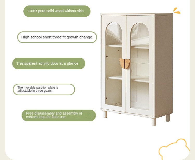 Rubber Solid Wood Cream Style Children's Bookcase.