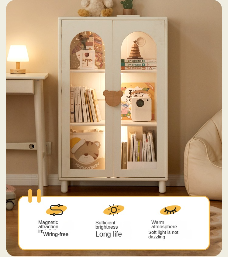 Rubber Solid Wood Cream Style Children's Bookcase.