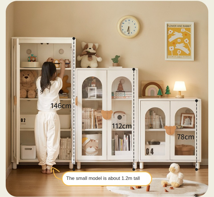 Rubber Solid Wood Cream Style Children's Bookcase.