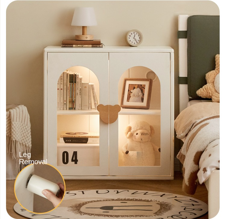 Rubber Solid Wood Cream Style Children's Bookcase.