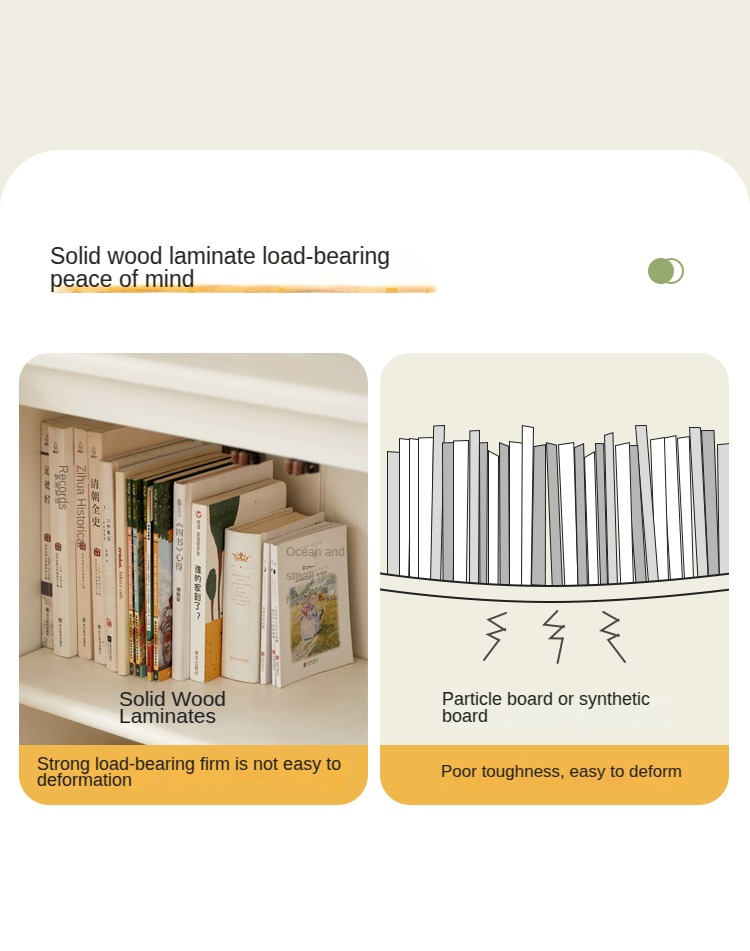 Rubber Solid Wood Cream Style Children's Bookcase.